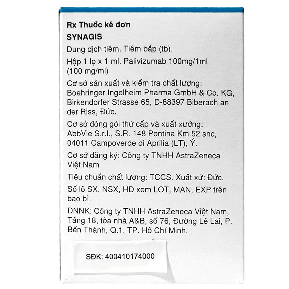 Dung dịch tiêm Synagis 100mg/1ml Astrazeneca điều trị để phòng ngừa bệnh đường hô hấp