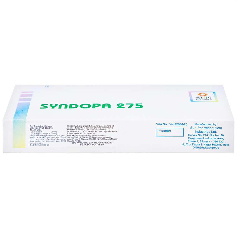 Thuốc Syndopa 275 Sun Pharma điều trị triệu chứng bệnh Parkinson (5 vỉ x 10 viên)