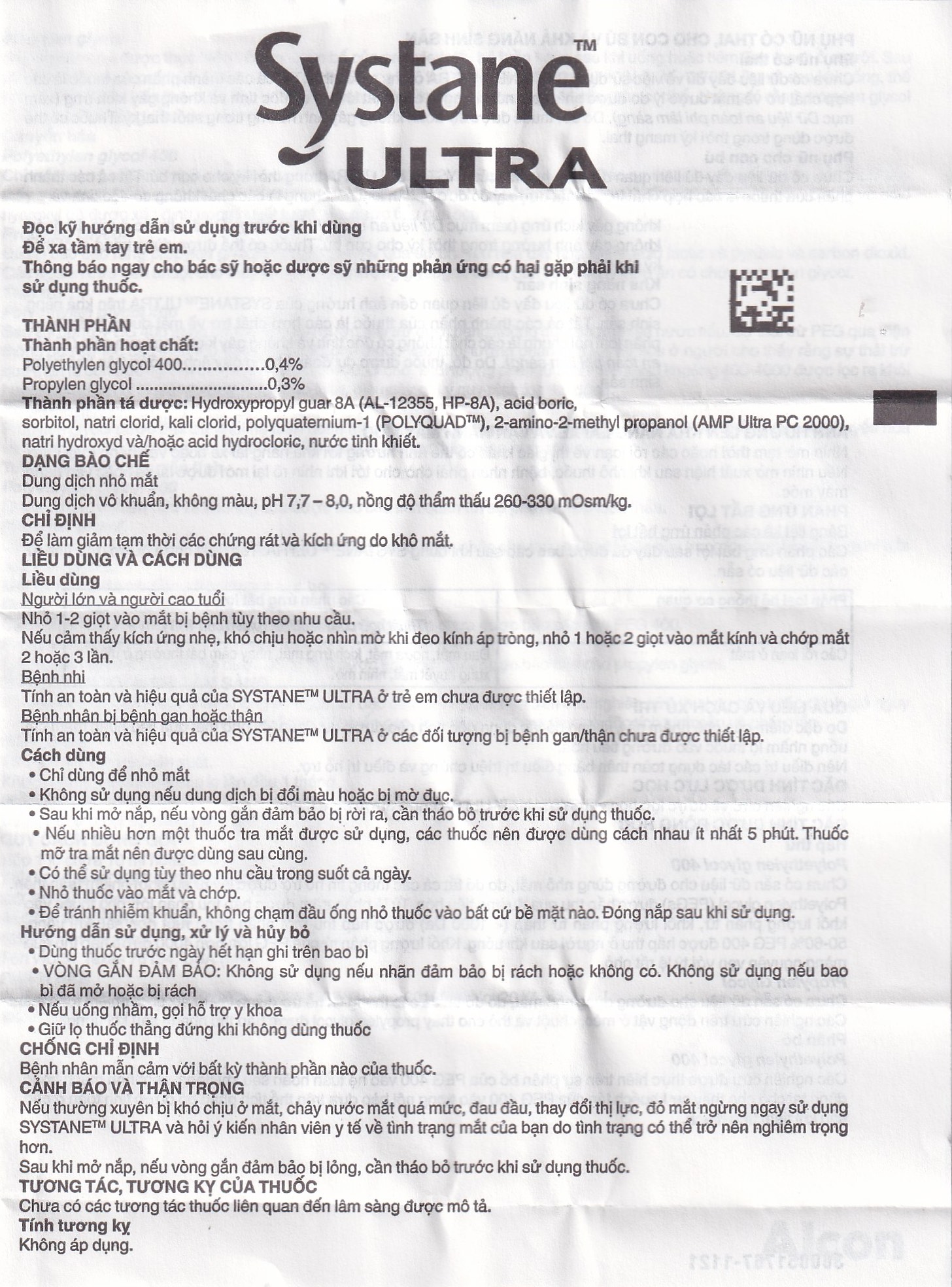Thuốc nhỏ mắt Systane Ultra Alcon giảm các chứng rát và kích ứng do khô mắt (5ml)