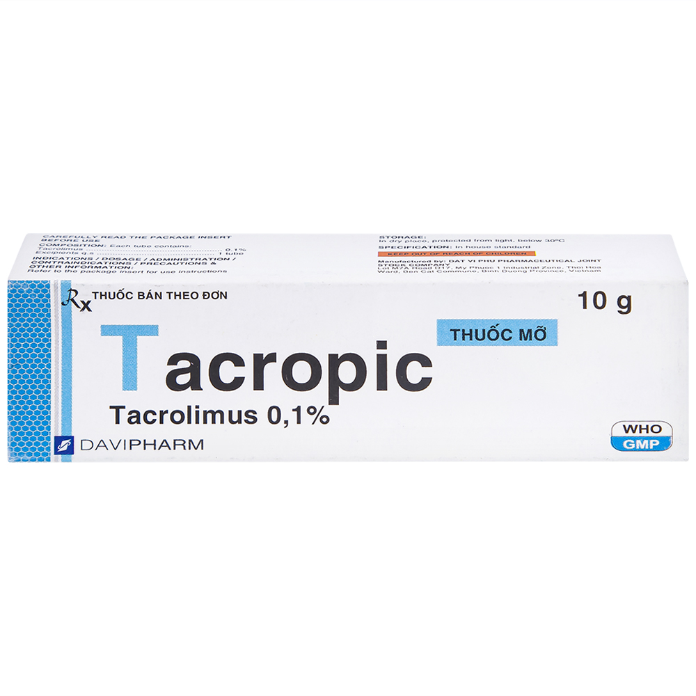 Thuốc mỡ Tacropic Tacrolimus 0,1% Davipharm điều trị chàm thể tạng (10g)