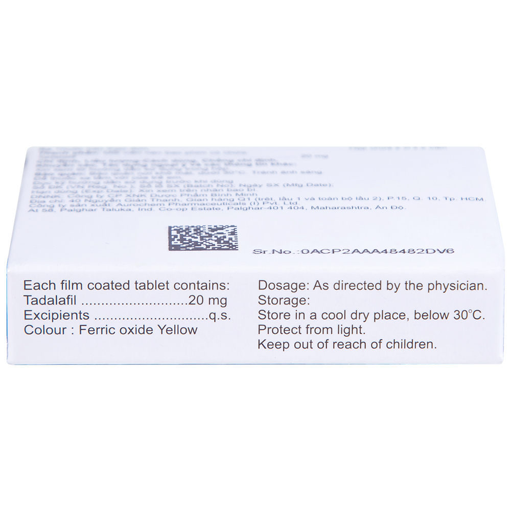 Thuốc Tadachem-20 Aurochem điều trị rối loạn cương dương (2 vỉ x 2 viên)