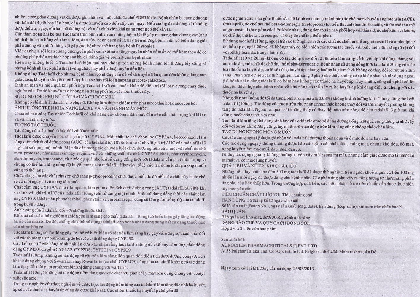 Thuốc Tadachem-20 Aurochem điều trị rối loạn cương dương (2 vỉ x 2 viên)