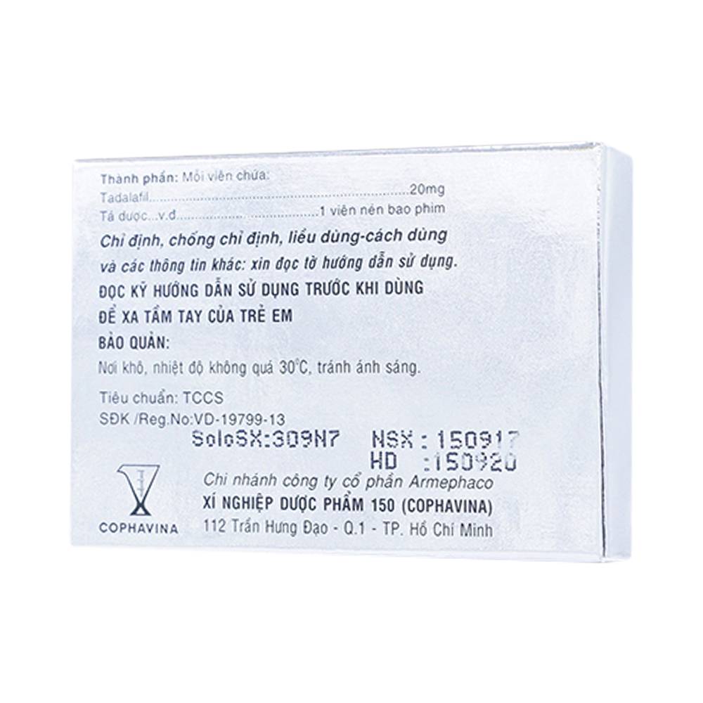 Thuốc Tadalafil 20mg Cophavina điều trị rối loạn cương dương (1 vỉ x 4 viên)