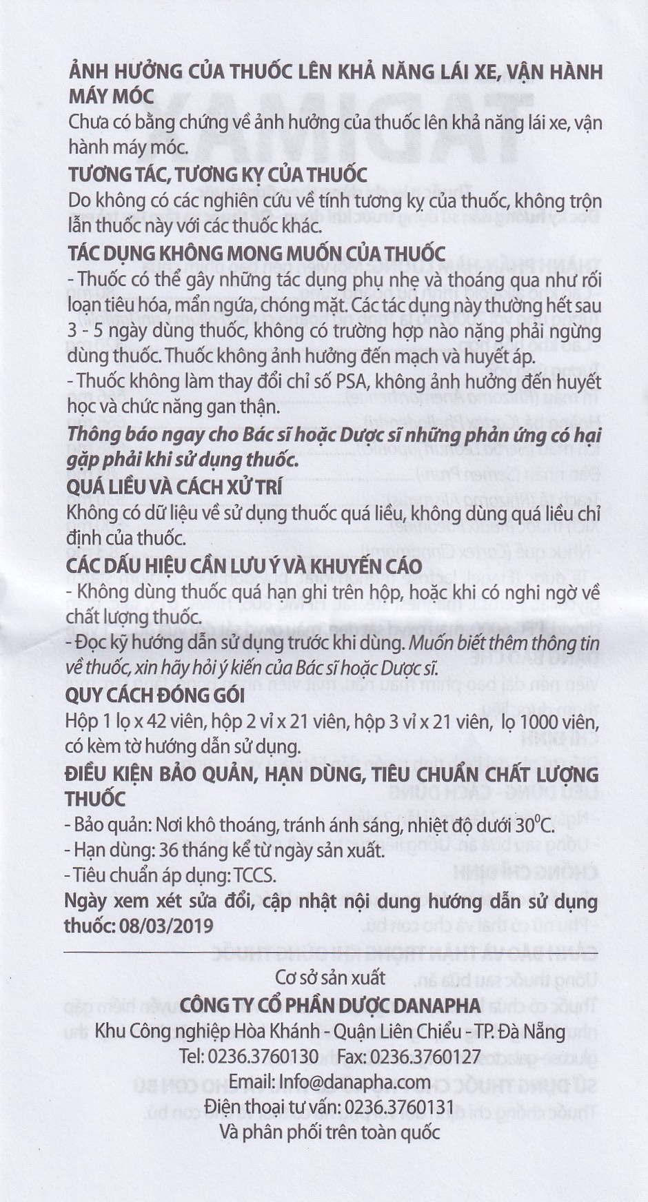 Thuốc Tadimax Danapha điều trị phì đại lành tính tuyến tiền liệt và u xơ tử cung (2 vỉ x 21 viên)