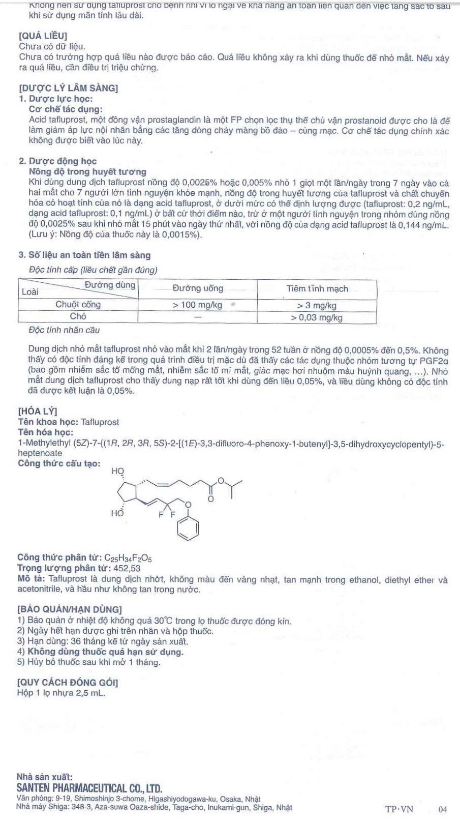 Thuốc nhỏ mắt Taflotan Santen làm giảm áp lực nội nhãn cao (2,5ml)