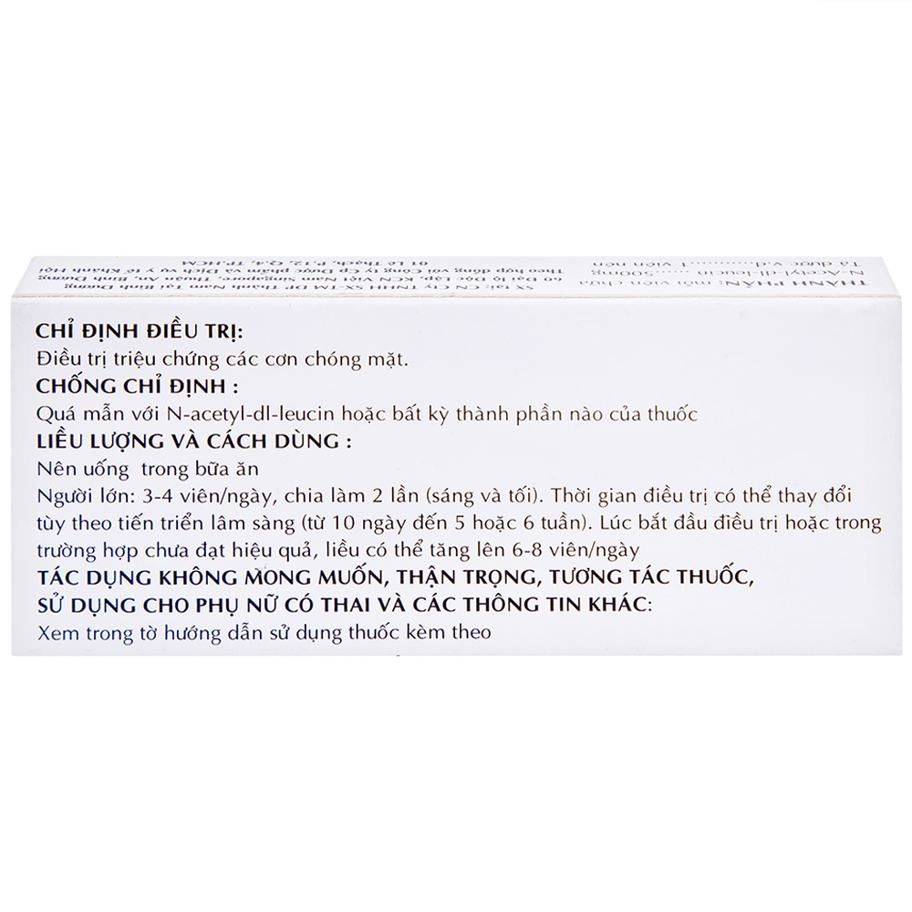 Thuốc Taginyl 500mg Thành Nam điều trị triệu chứng cơn chóng mặt (2 vỉ x 10 viên)