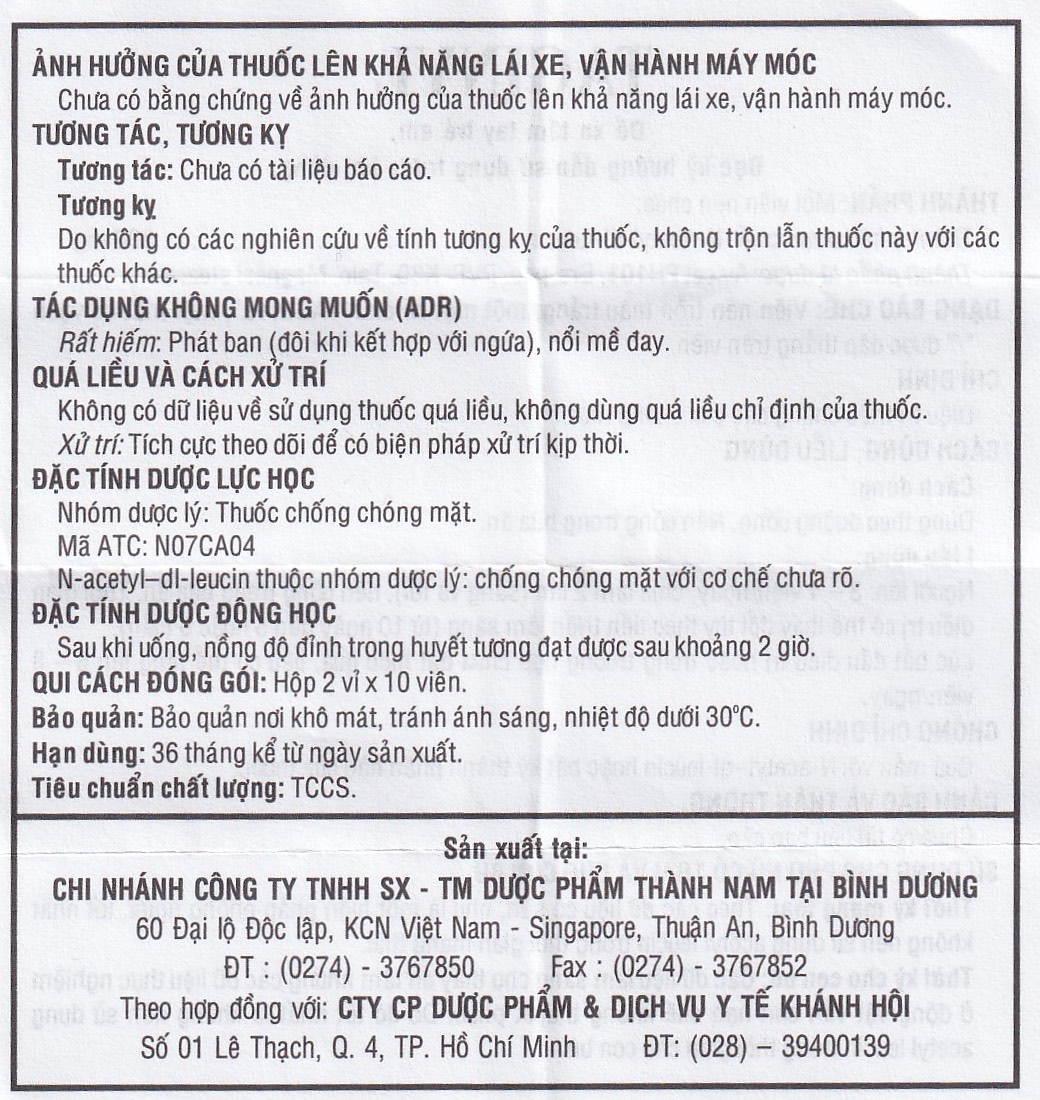 Thuốc Taginyl 500mg Thành Nam điều trị triệu chứng cơn chóng mặt (2 vỉ x 10 viên)