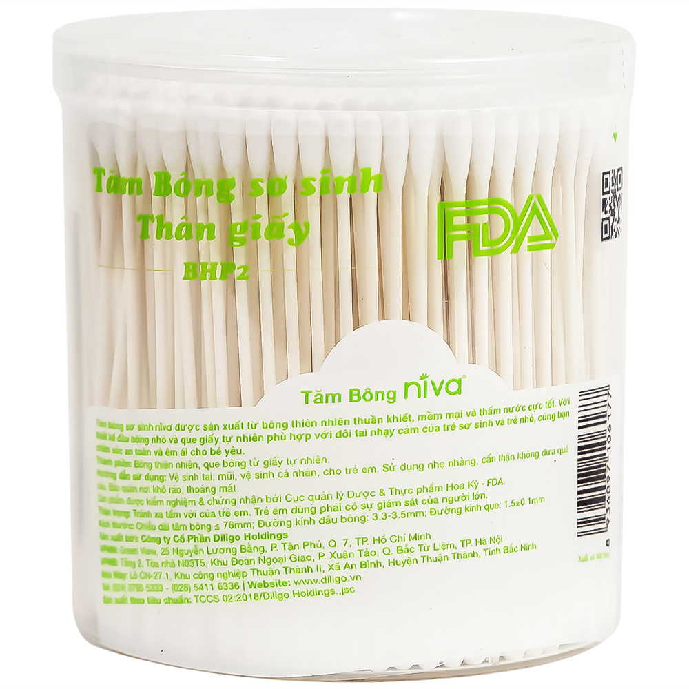 Tăm bông sơ sinh Niva BHP2 2 đầu tròn vệ sinh tai, mũi, vệ sinh cá nhân (400 que) 