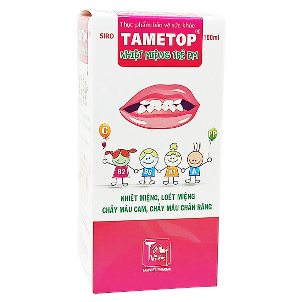 Siro Tametop hỗ trợ điều trị nhiệt miệng, loét miệng, chảy máu cam, chảy máu chân răng (100ml)