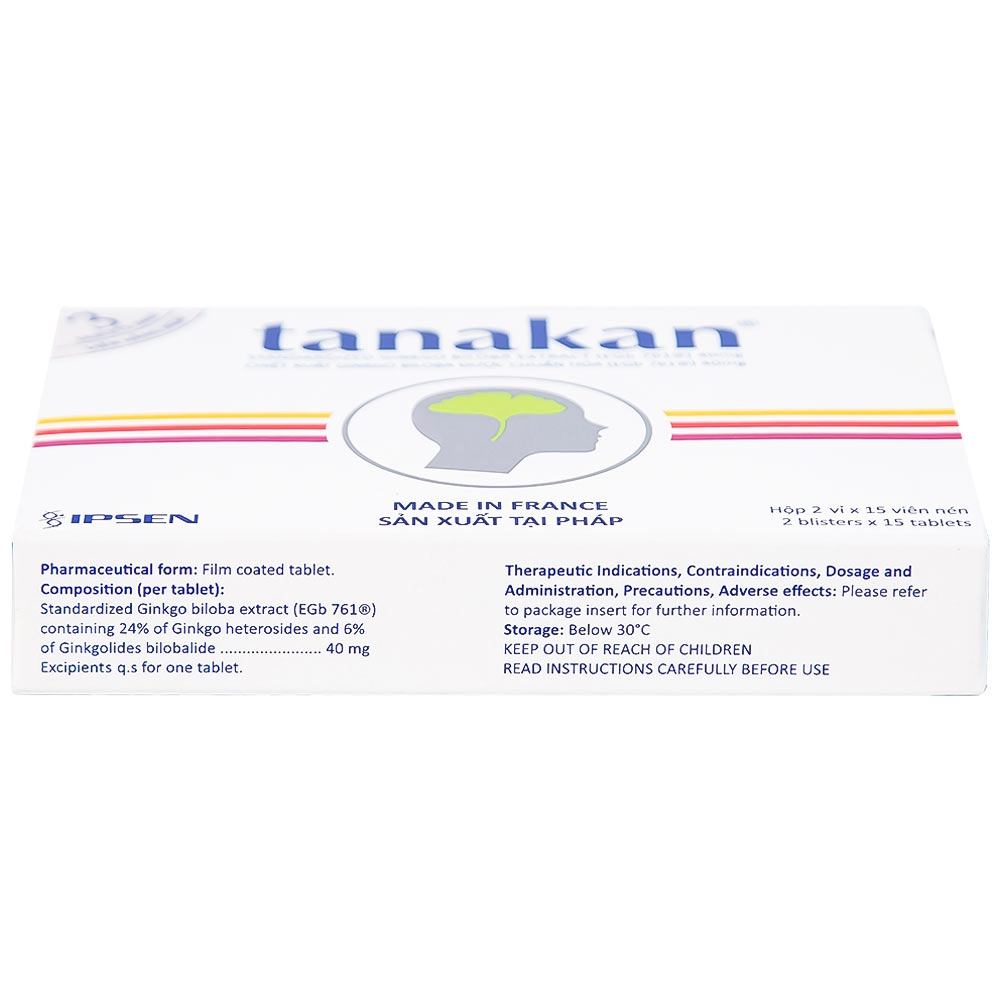 Thuốc Tanakan điều trị triệu chứng rối loạn nhận thức, rối loạn chú ý và trí nhớ (2 vỉ x 15 viên)