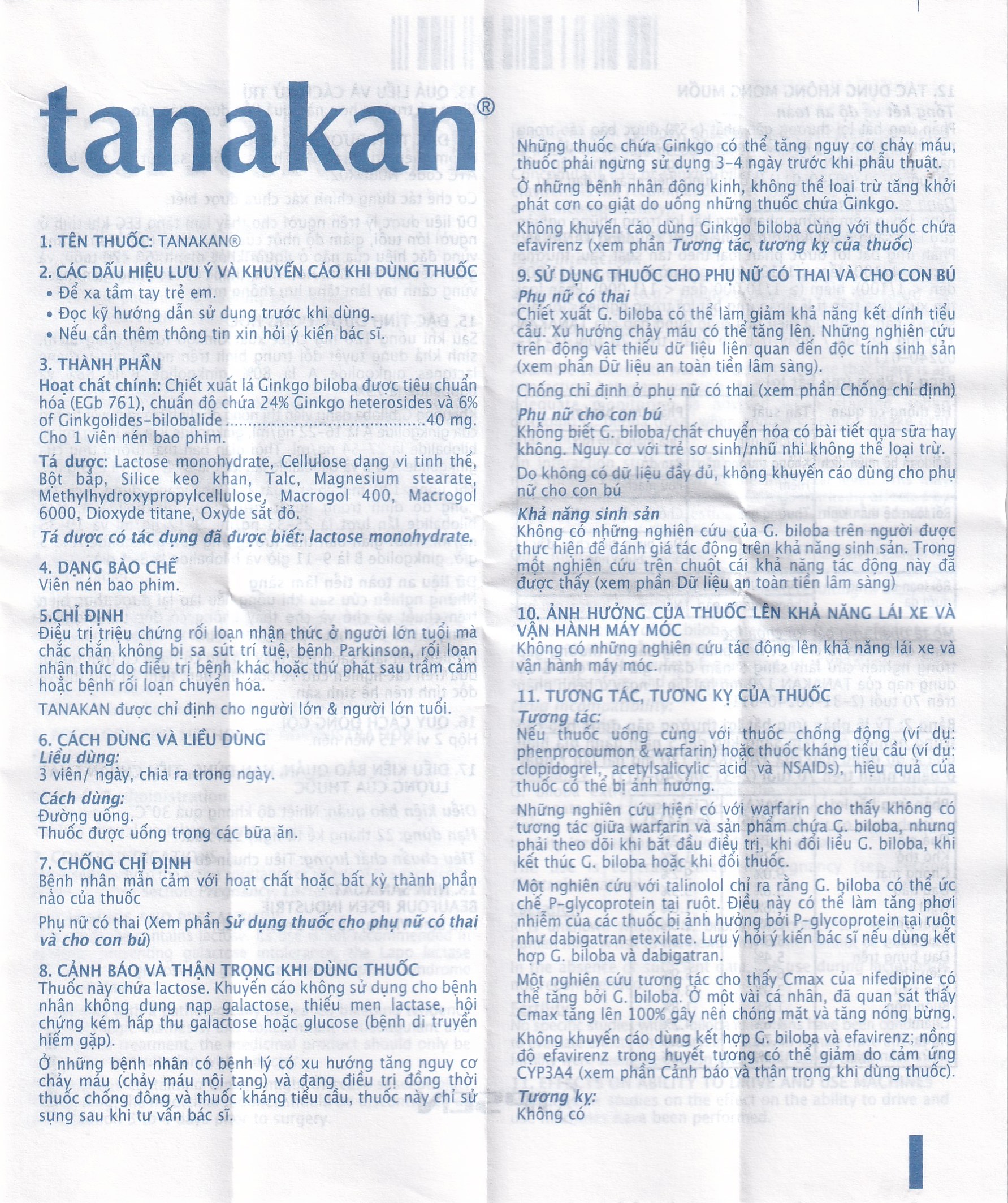 Thuốc Tanakan điều trị triệu chứng rối loạn nhận thức, rối loạn chú ý và trí nhớ (2 vỉ x 15 viên)