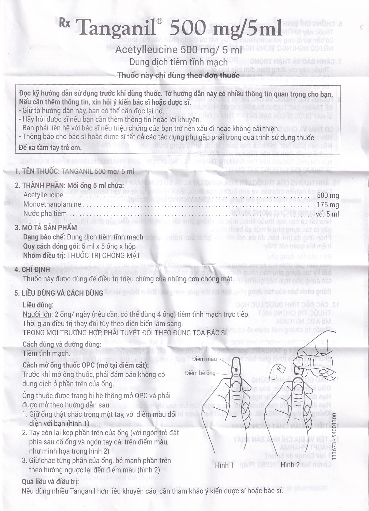 Thuốc tiêm Tanganil 500mg/5ml Pierre Fabre điều trị triệu chứng các cơn chóng mặt (1 vỉ x 5 ống x 25ml) 