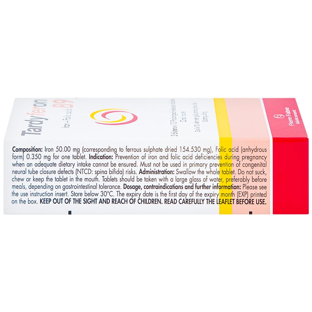 Thuốc Tardyferon B9 Pierre Fabre dự phòng thiếu sắt, acid folic cho phụ nữ có thai (3 vỉ x 10 viên)