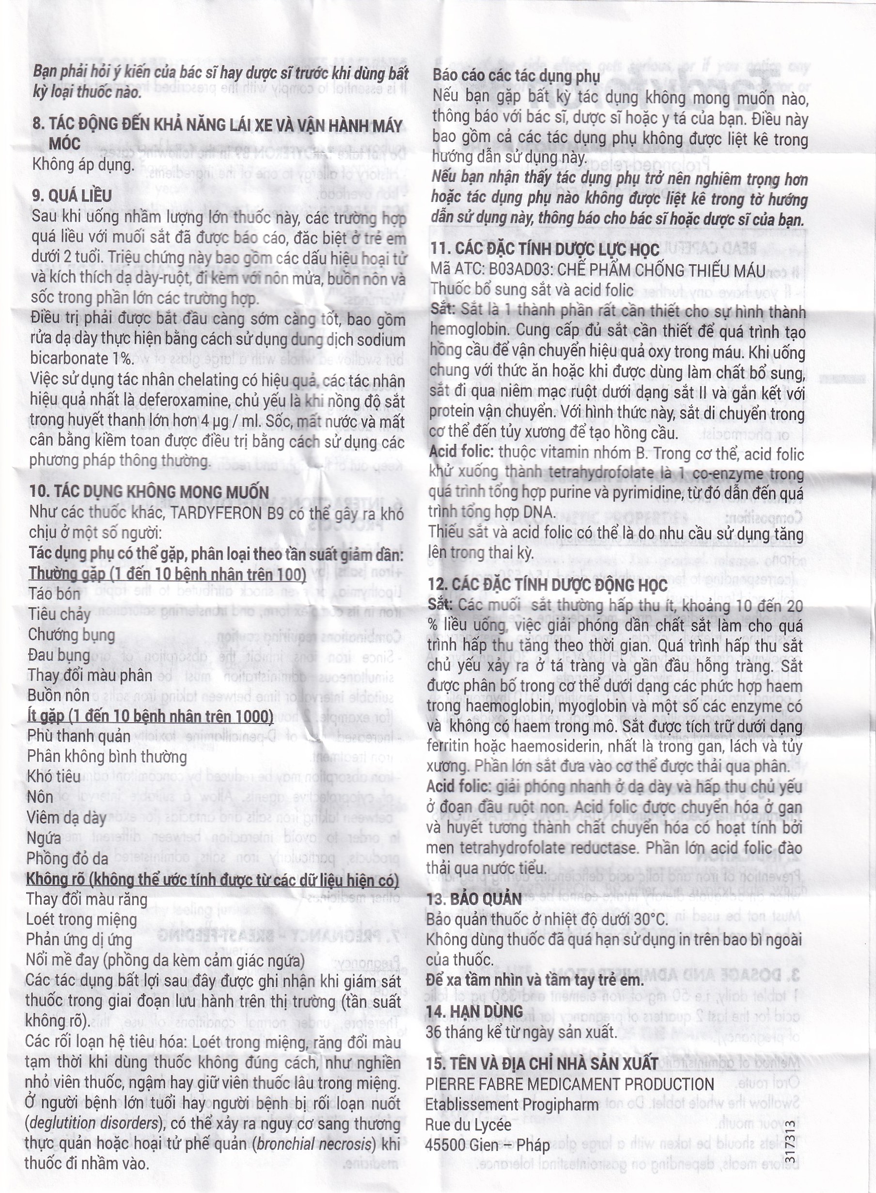 Thuốc Tardyferon B9 Pierre Fabre dự phòng thiếu sắt, acid folic cho phụ nữ có thai (3 vỉ x 10 viên)