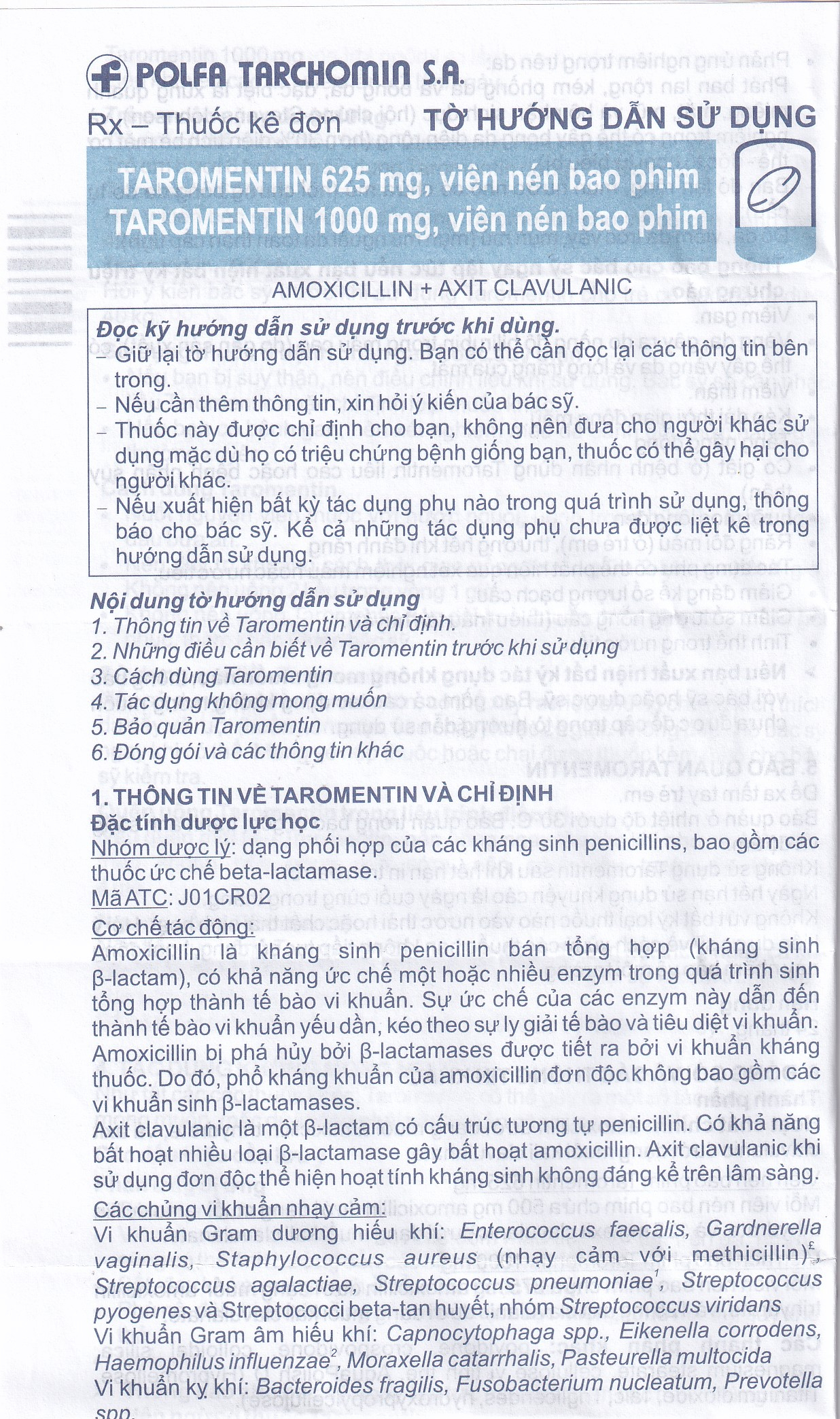 Thuốc Taromentin 1000mg Polfarmex điều trị viêm xoang cạnh mũi (2 vỉ x 7 viên)