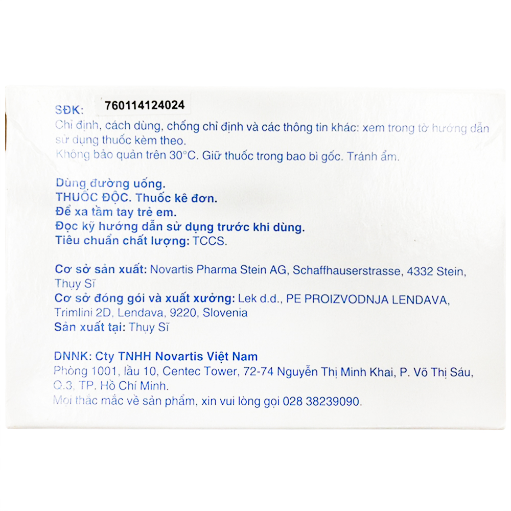 Thuốc Tasigna 200mg Novartis điều trị bạch cầu tủy mạn (7 vỉ x 4 viên)