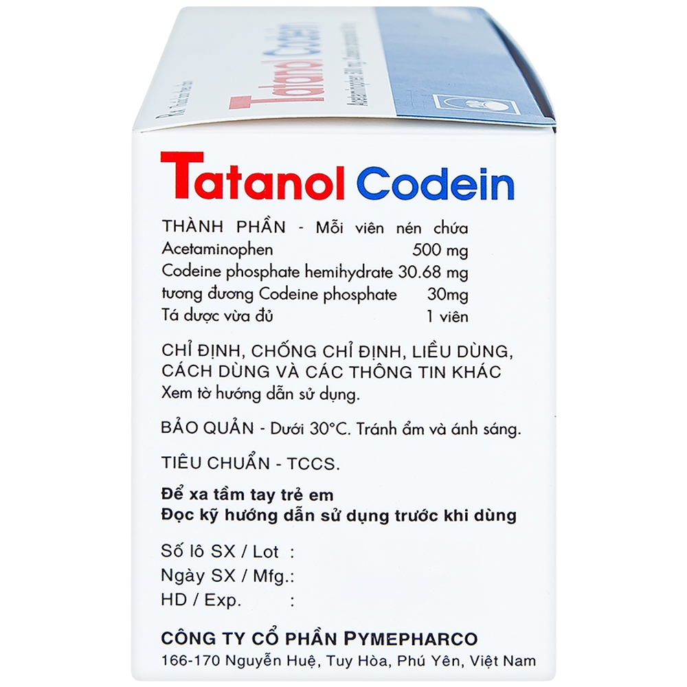 Thuốc Tatanol Codein hỗ trợ điều trị các cơn đau vừa và nặng (20 vỉ x 4 viên)