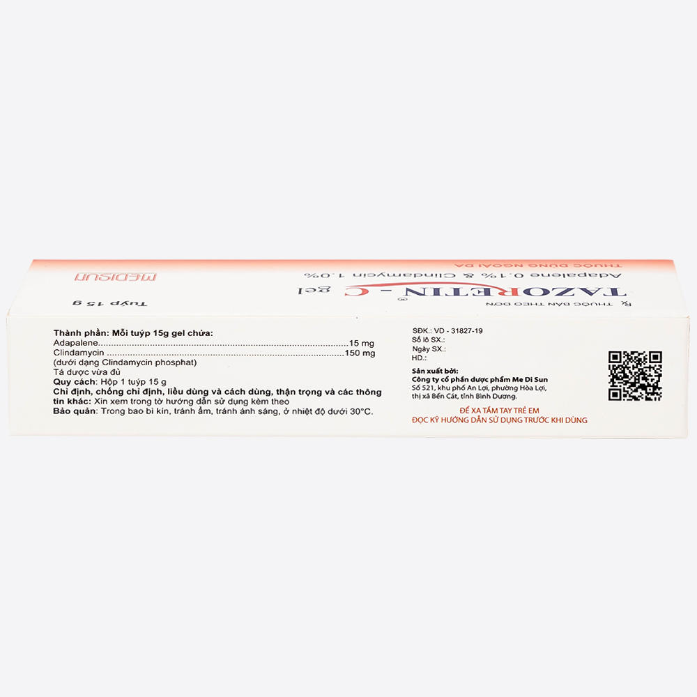 Thuốc bôi ngoài da Tazoretin - C Gel 15g Medisun điều trị tại chỗ mụn trứng cá