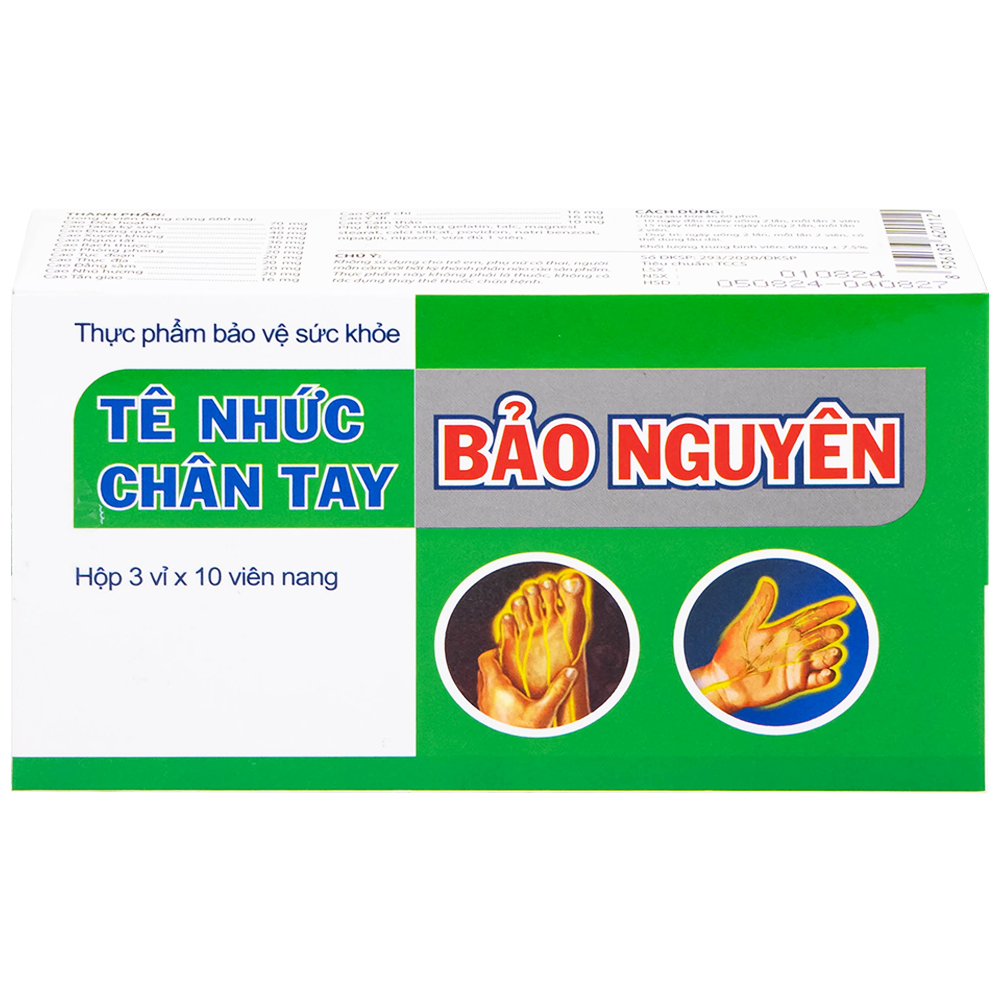 Viên uống hỗ trợ giảm tê nhức chân tay, đau mỏi vai gáy, tăng cường lưu thông khí huyết Tê Nhức Chân Tay Bảo Nguyên (3 vỉ x 10 viên)