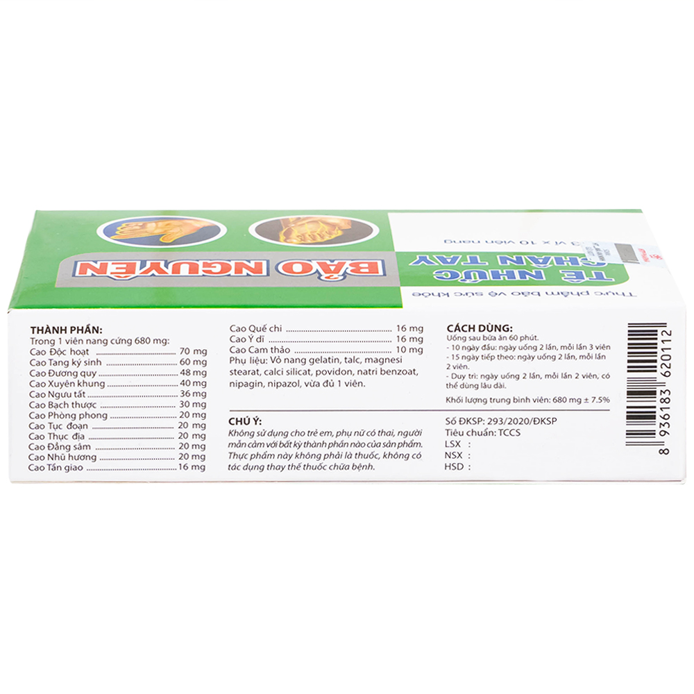 Viên uống hỗ trợ giảm tê nhức chân tay, đau mỏi vai gáy, tăng cường lưu thông khí huyết Tê Nhức Chân Tay Bảo Nguyên (3 vỉ x 10 viên)