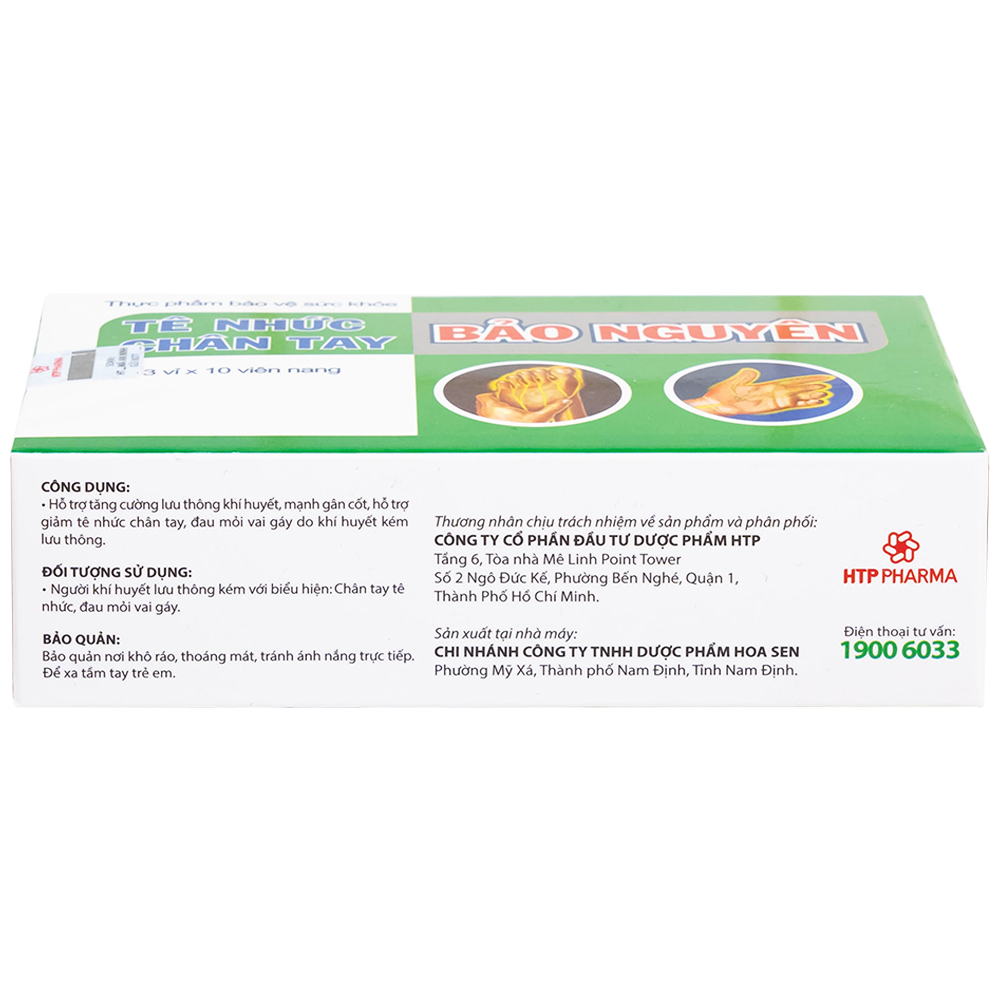 Viên uống hỗ trợ giảm tê nhức chân tay, đau mỏi vai gáy, tăng cường lưu thông khí huyết Tê Nhức Chân Tay Bảo Nguyên (3 vỉ x 10 viên)