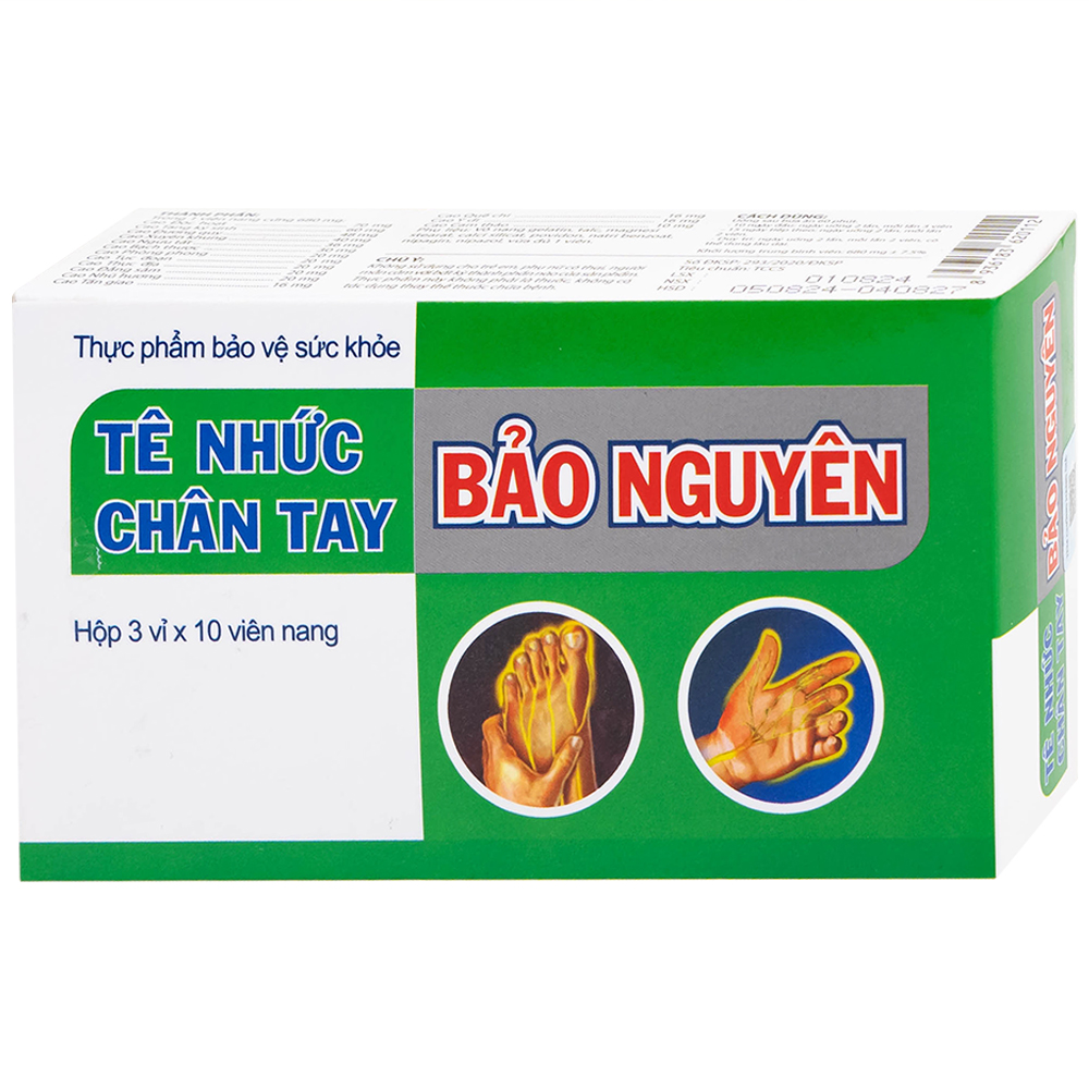 Viên uống hỗ trợ giảm tê nhức chân tay, đau mỏi vai gáy, tăng cường lưu thông khí huyết Tê Nhức Chân Tay Bảo Nguyên (3 vỉ x 10 viên)