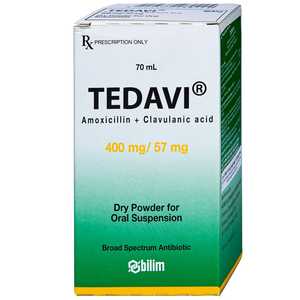 Bột pha uống Tedavi 400mg/57mg điều trị nhiễm khuẩn, viêm xoang, viêm tai giữa (70ml)