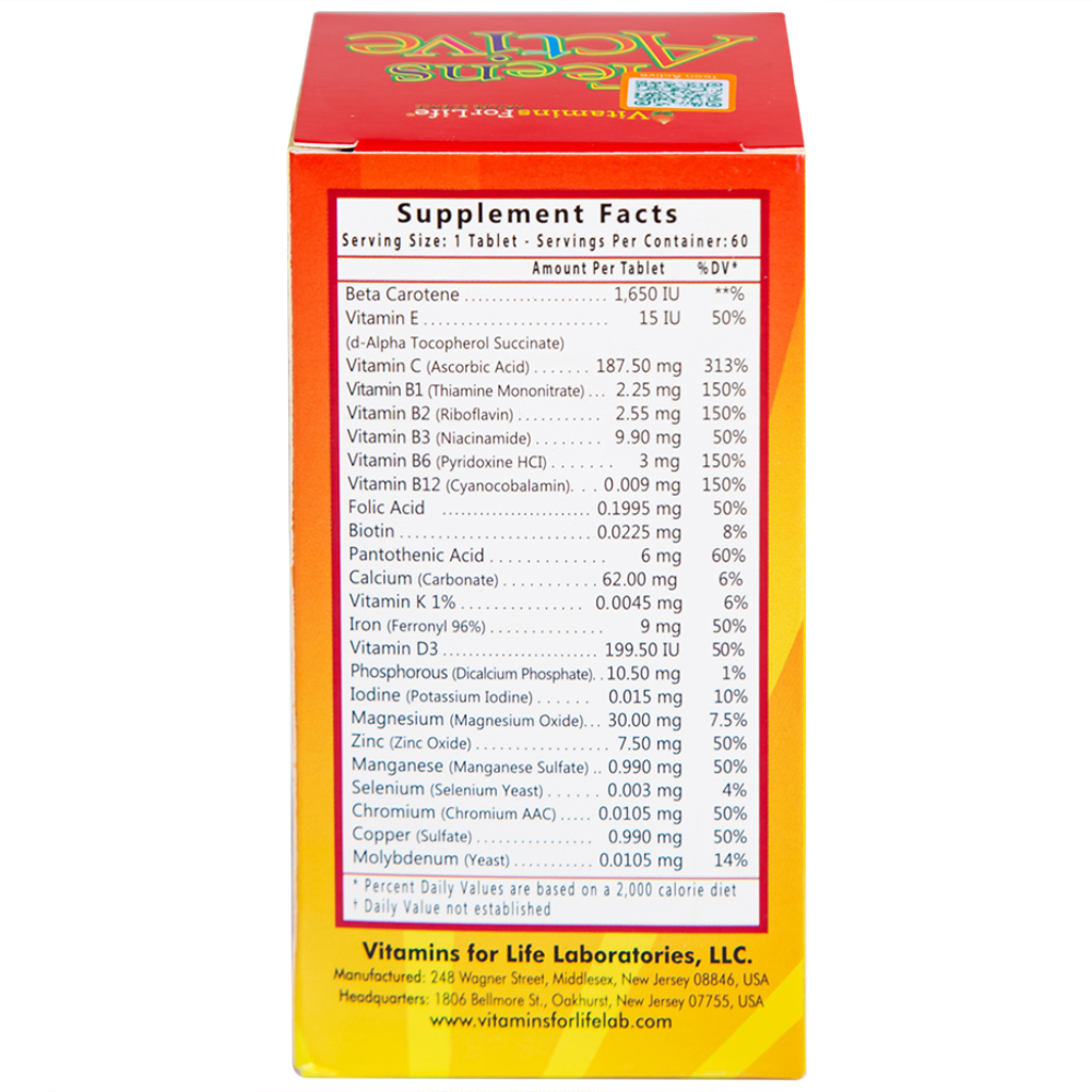 Viên uống bổ sung vitamin và khoáng chất cho thanh thiếu niên Teens Active Vitamins For Life (60 viên)