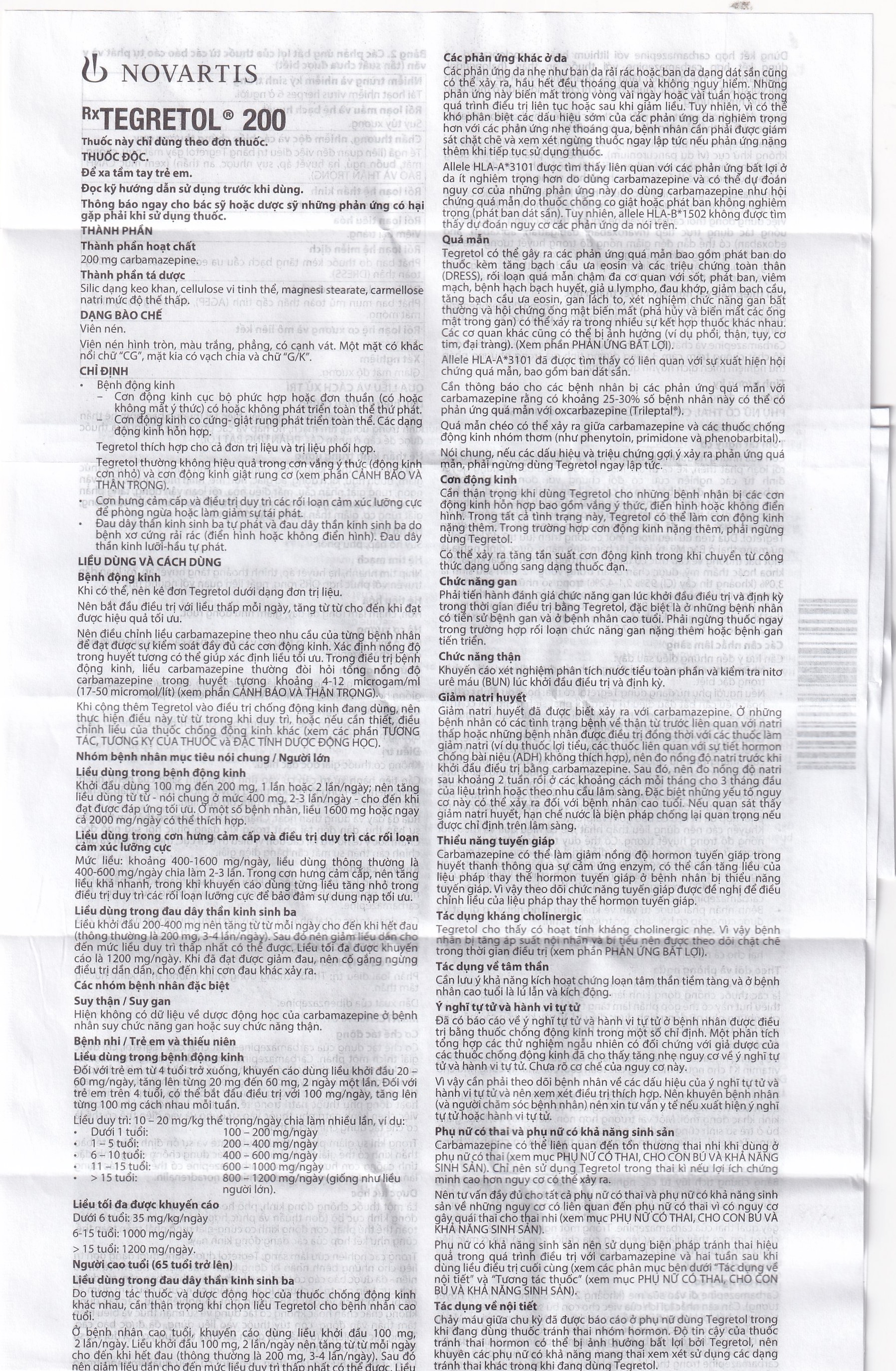 Thuốc Tegretol 200 Novartis điều trị bệnh động kinh (5 vỉ x 10 viên)