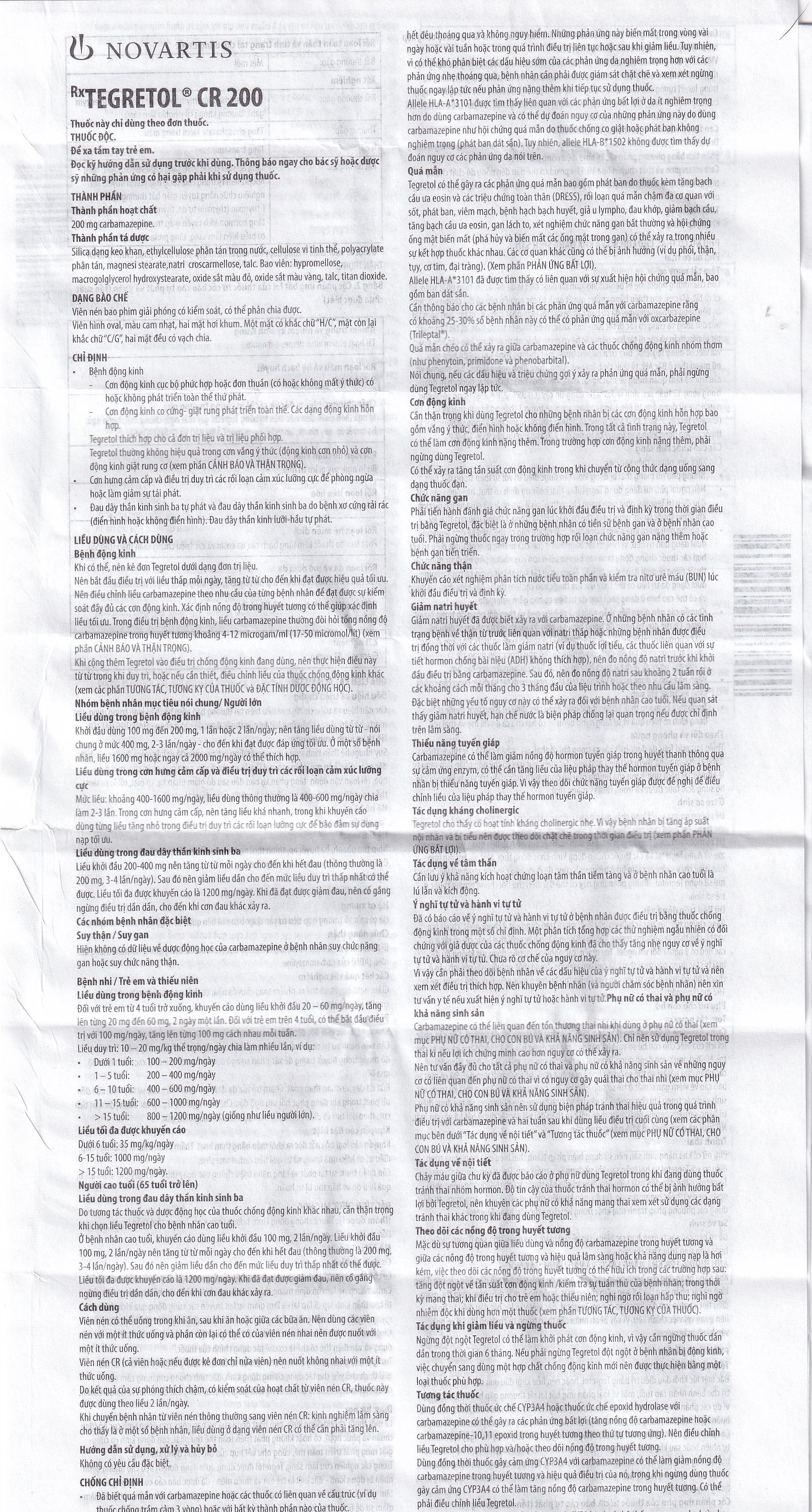 Thuốc Tegretol CR 200 điều trị bệnh động kinh (5 vỉ x 10 viên)