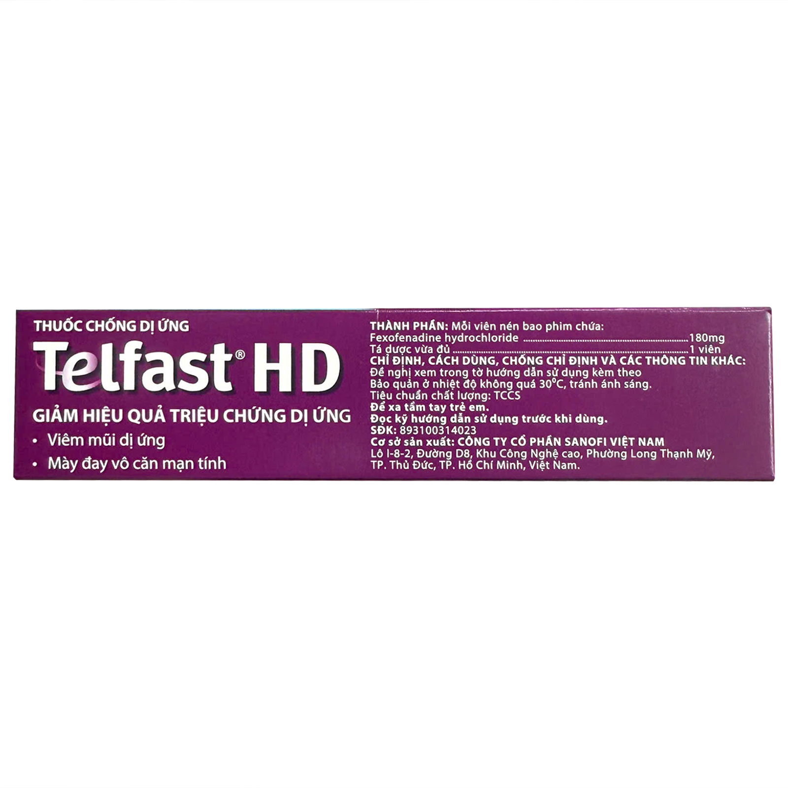 Thuốc chống dị ứng Telfast HD 180mg Sanofi giảm triệu chứng viêm mũi dị ứng, mày đay vô căn mạn tính (3 vỉ x 10 viên)