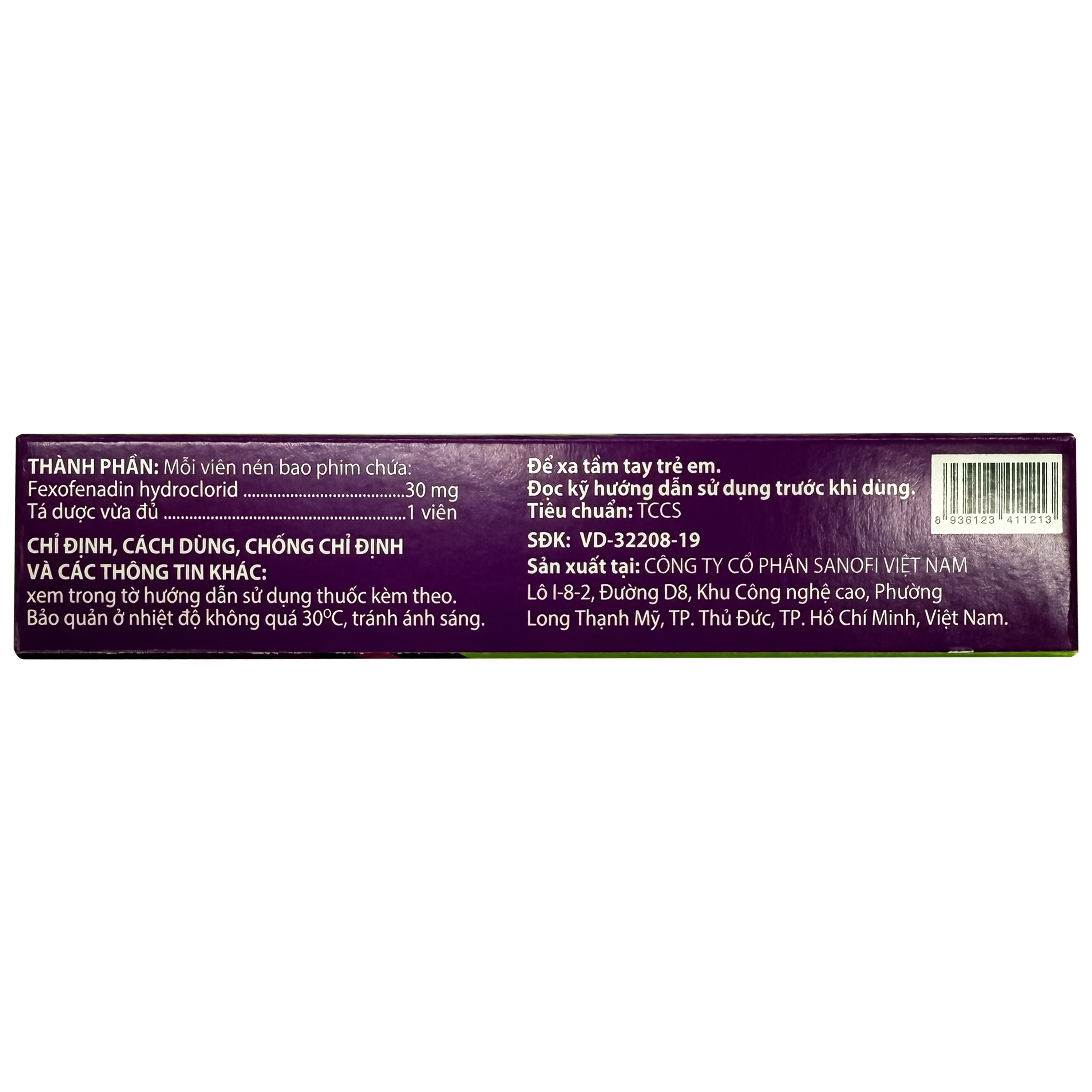 Thuốc Telfast Kids 30mg Sanofi điều trị viêm mũi dị ứng, mày đay cho trẻ em (1 vỉ x 10 viên)