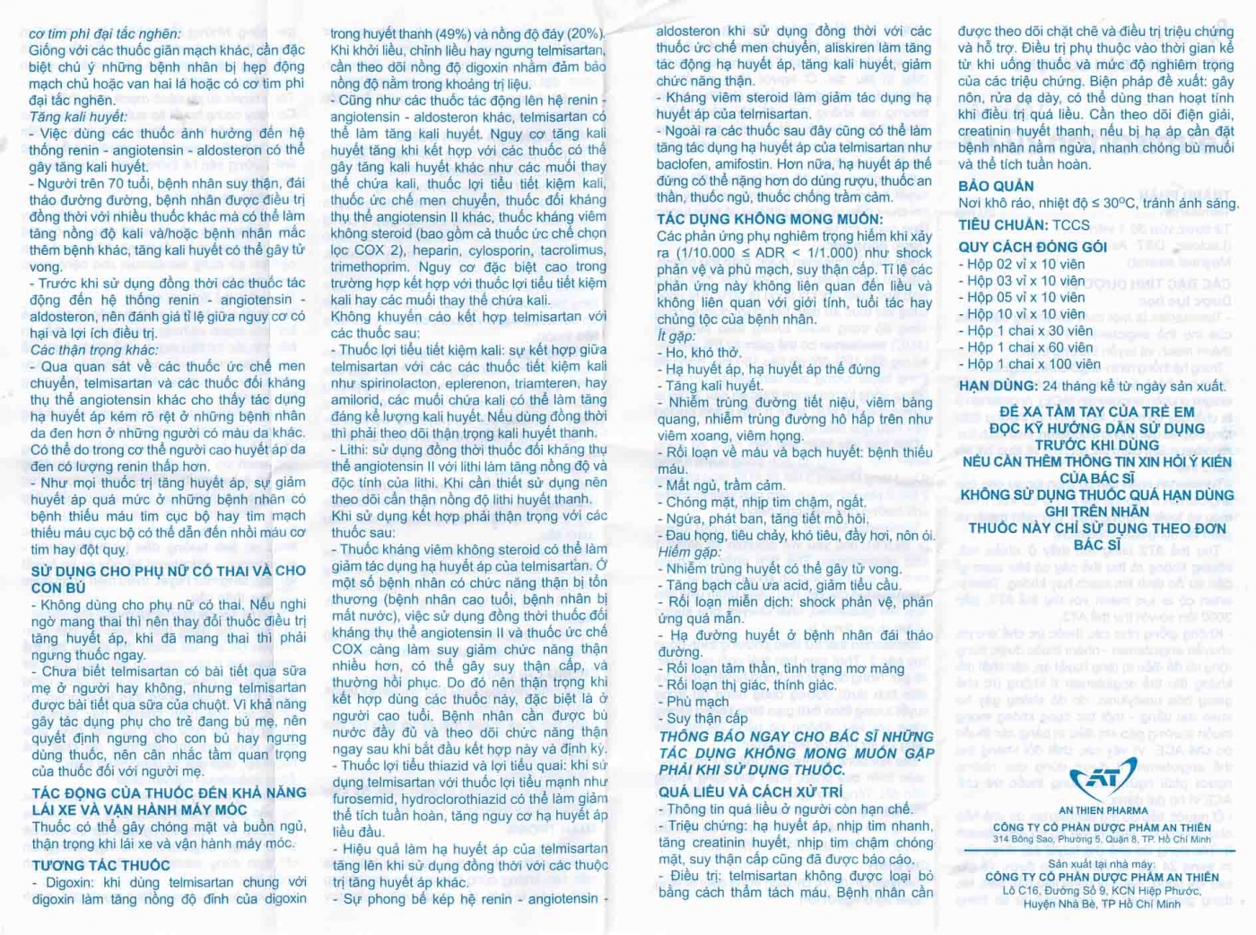 Thuốc Telmisartan 20 A.T điều trị tăng huyết áp (10 vỉ x 10 viên)