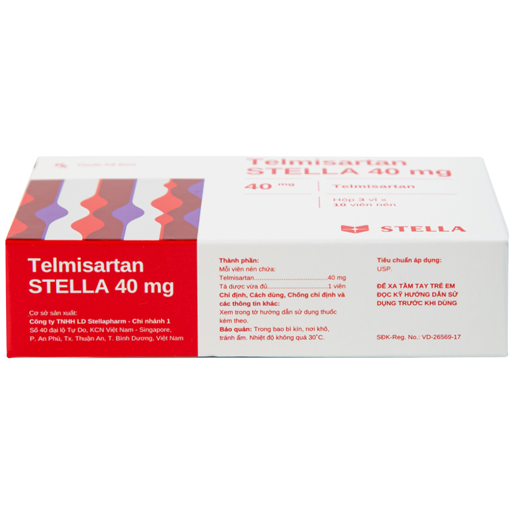 Thuốc Telmisartan Stella 40mg điều trị tăng huyết áp, phòng ngừa tim mạch (3 vỉ x 10 viên) 