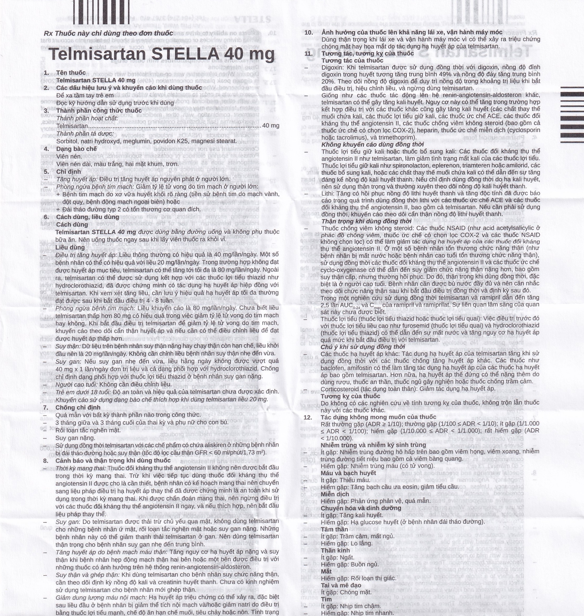 Thuốc Telmisartan Stella 40mg điều trị tăng huyết áp, phòng ngừa tim mạch (3 vỉ x 10 viên) 