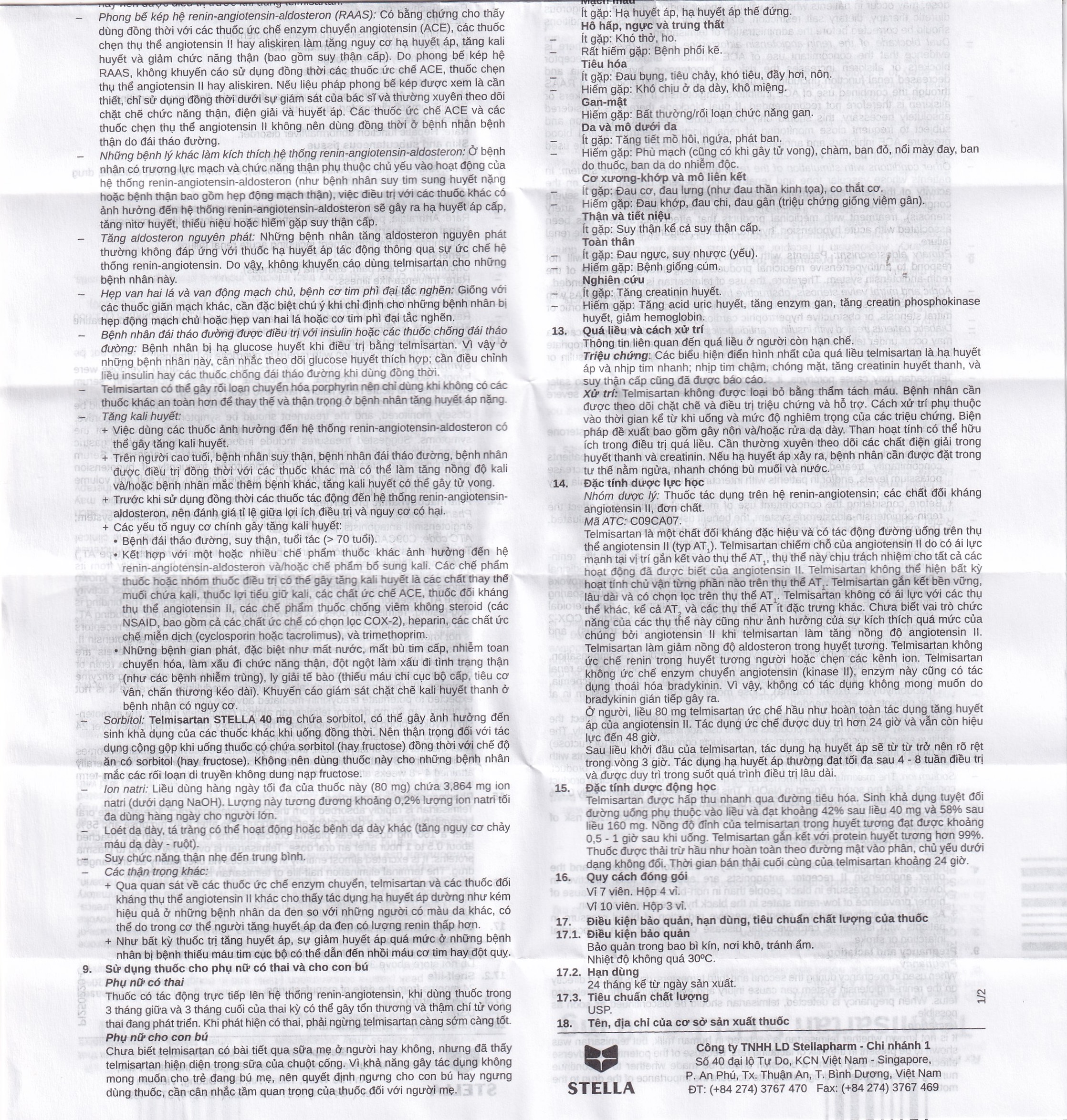 Thuốc Telmisartan Stella 40mg điều trị tăng huyết áp, phòng ngừa tim mạch (3 vỉ x 10 viên) 