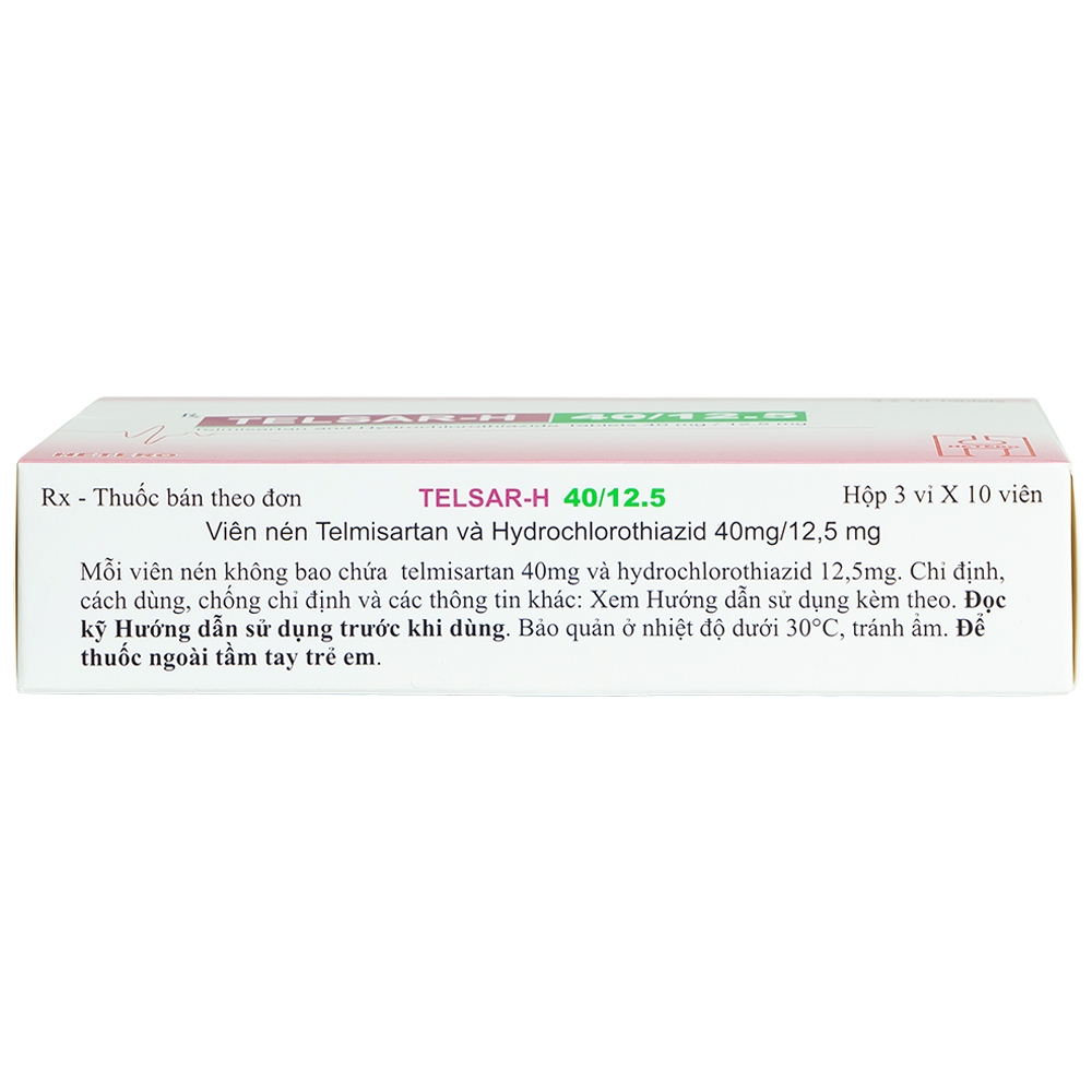 Thuốc Telsar-H 40/12.5 Hetero điều trị tăng huyết áp (3 vỉ x 10 viên)