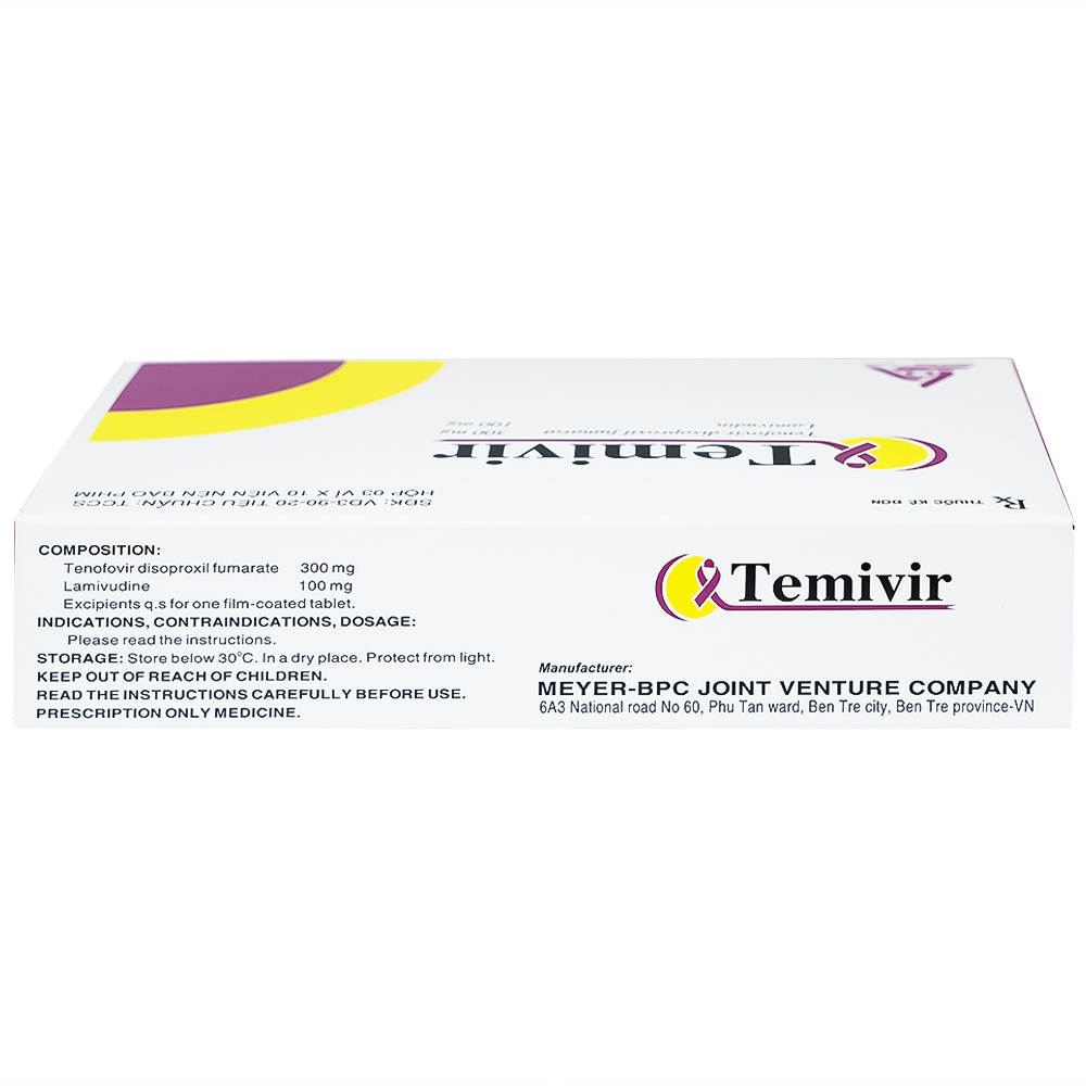 Thuốc Temivir Meyer - BPC hỗ trợ điều trị nhiễm HIV-I hoặc điều trị viêm gan B mạn tính (3 vỉ x 10 viên)