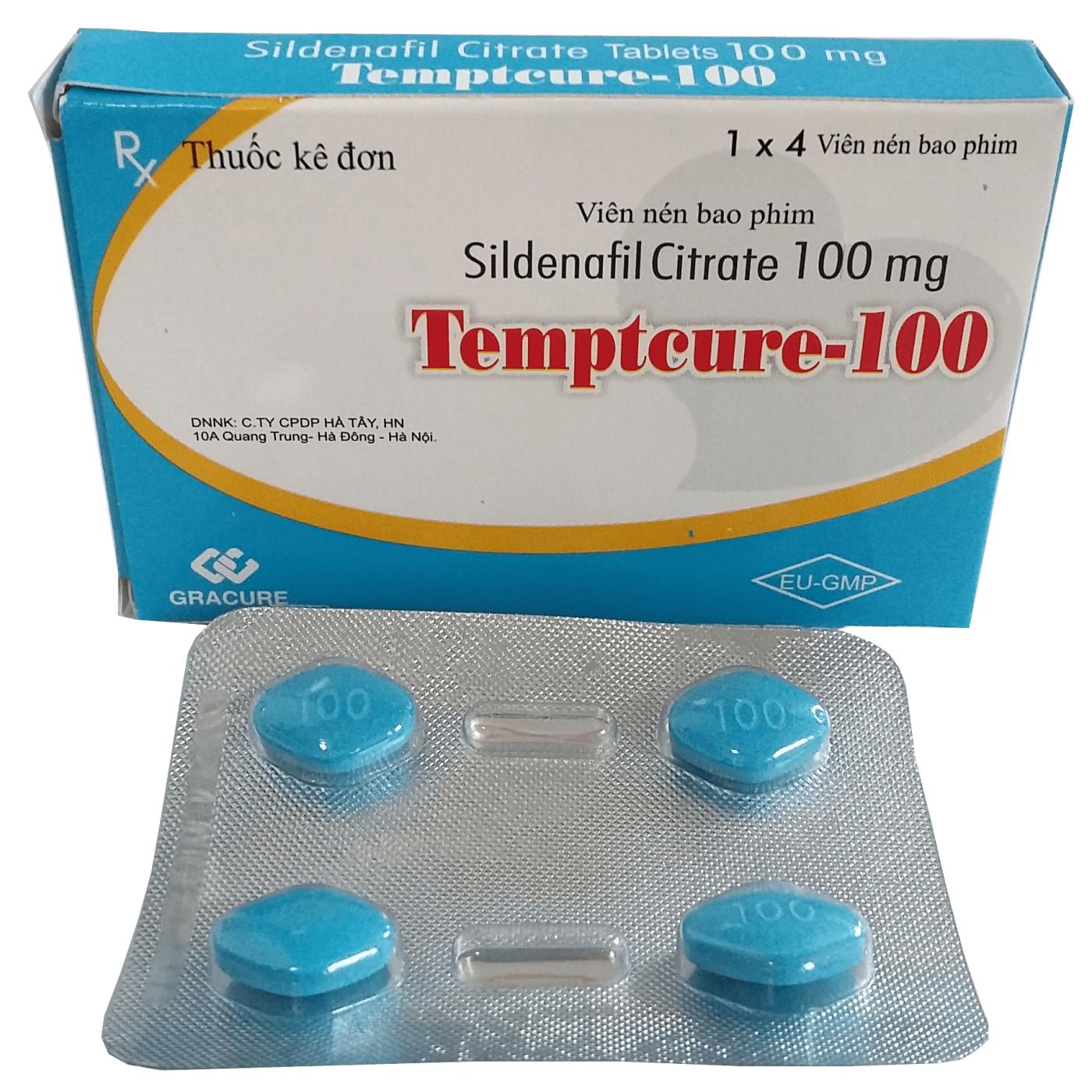 Thuốc Temptcure-100 Gracure điều trị rối loạn cương dương (1 vỉ x 4 viên)