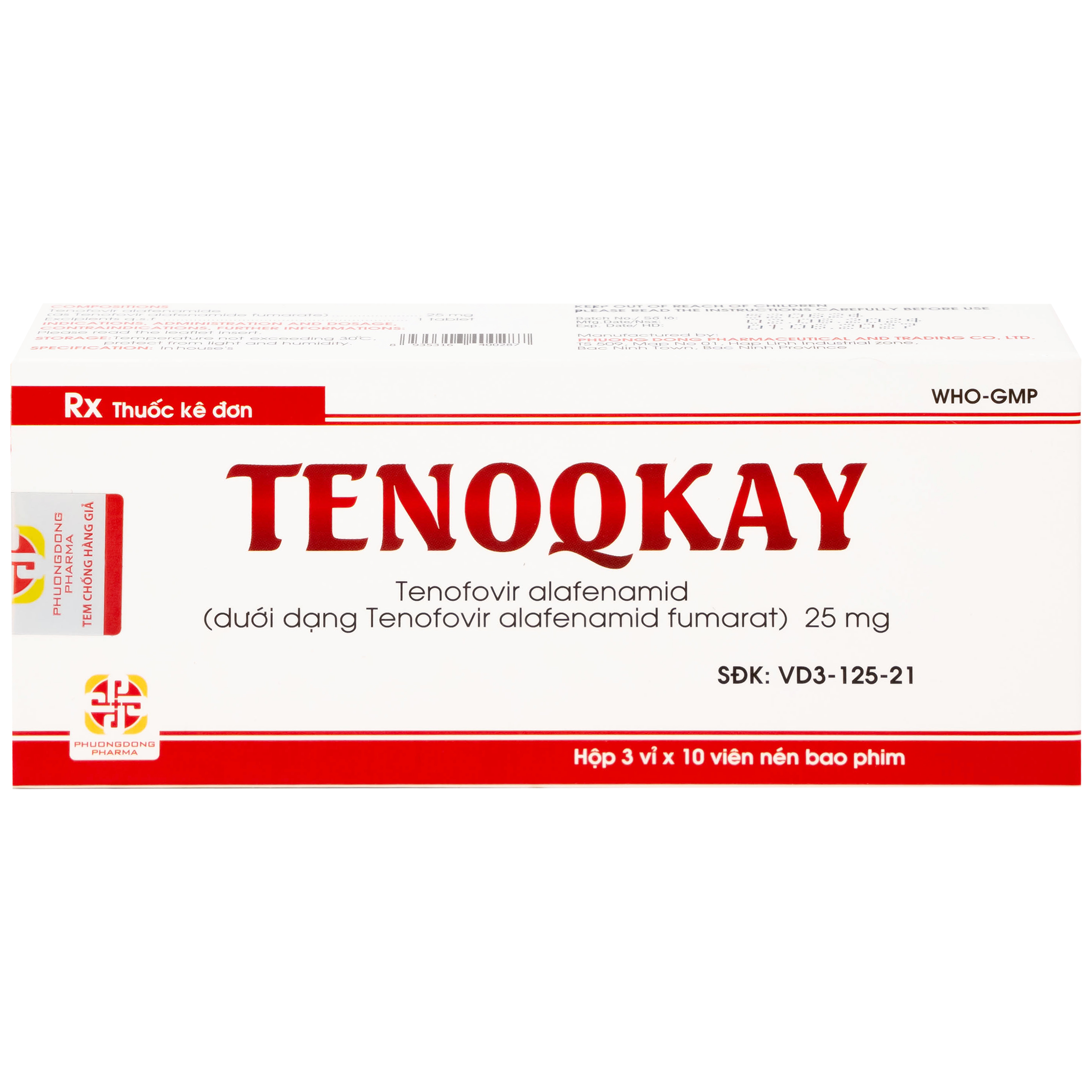 Thuốc Tenoqkay 25mg Phương Đông điều trị bệnh viêm gan siêu vi B mạn tính (3 vỉ x 10 viên)