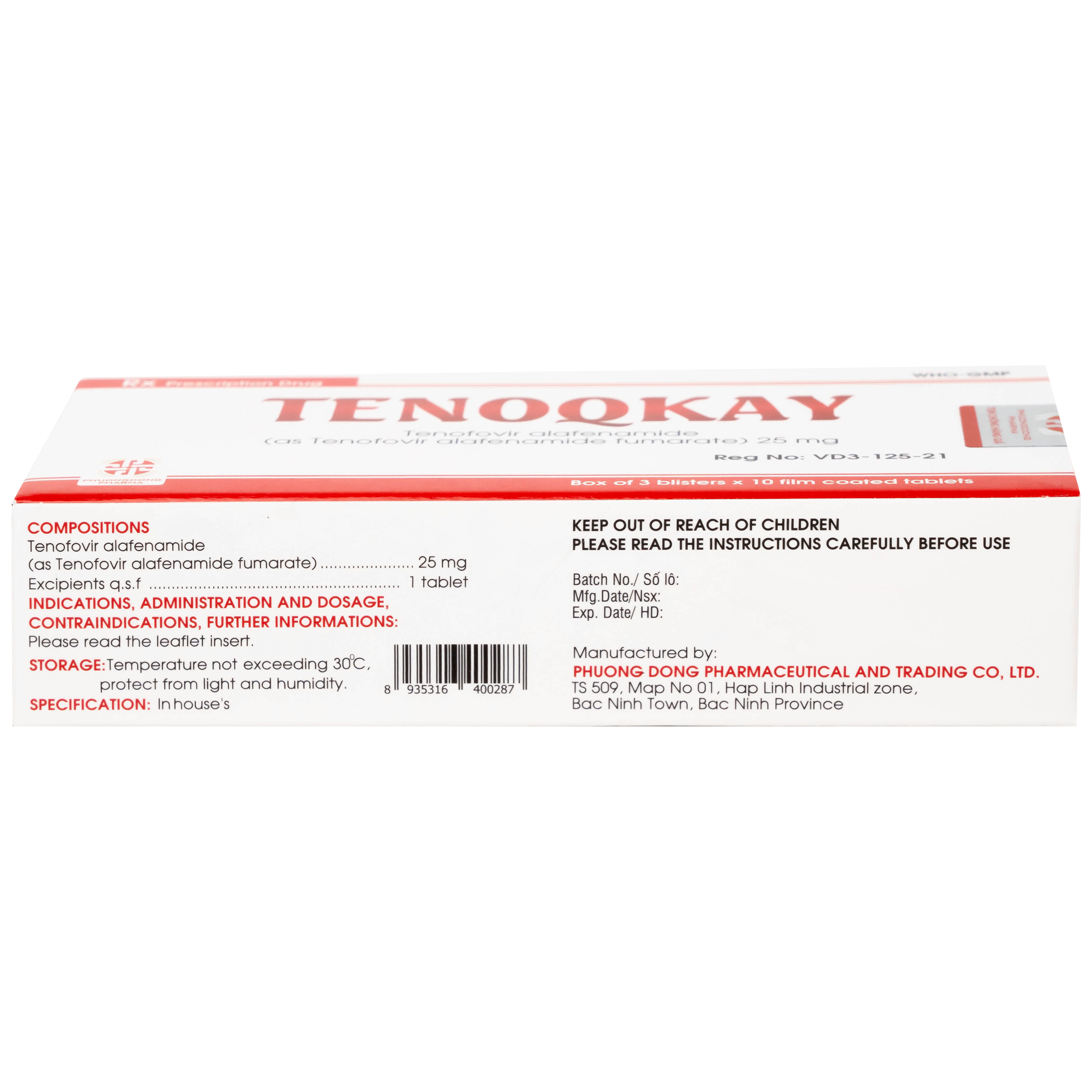 Thuốc Tenoqkay 25mg Phương Đông điều trị bệnh viêm gan siêu vi B mạn tính (3 vỉ x 10 viên)