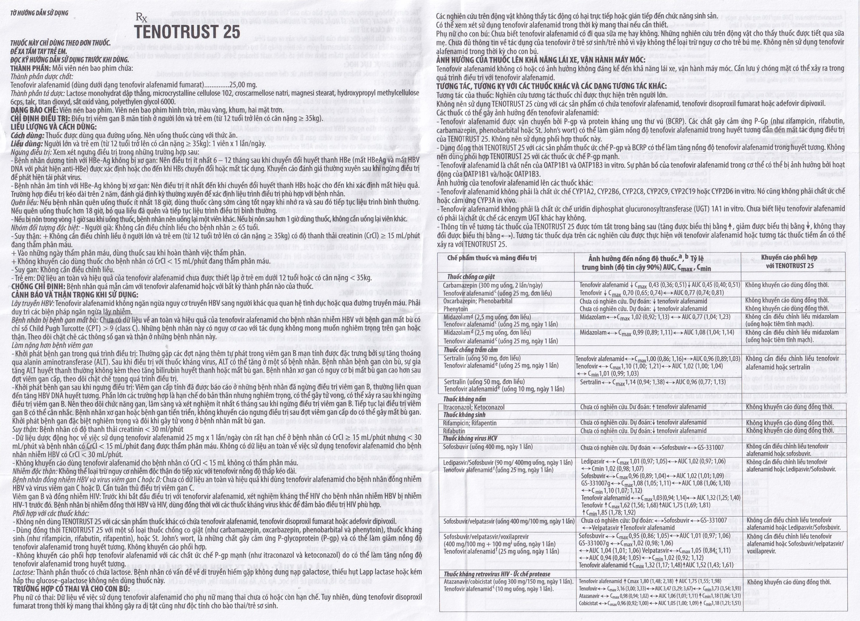 Thuốc Tenotrust 25 BV Pharma điều trị viêm gan B mãn tính ở người lớn và trẻ em (3 vỉ x 10 viên)