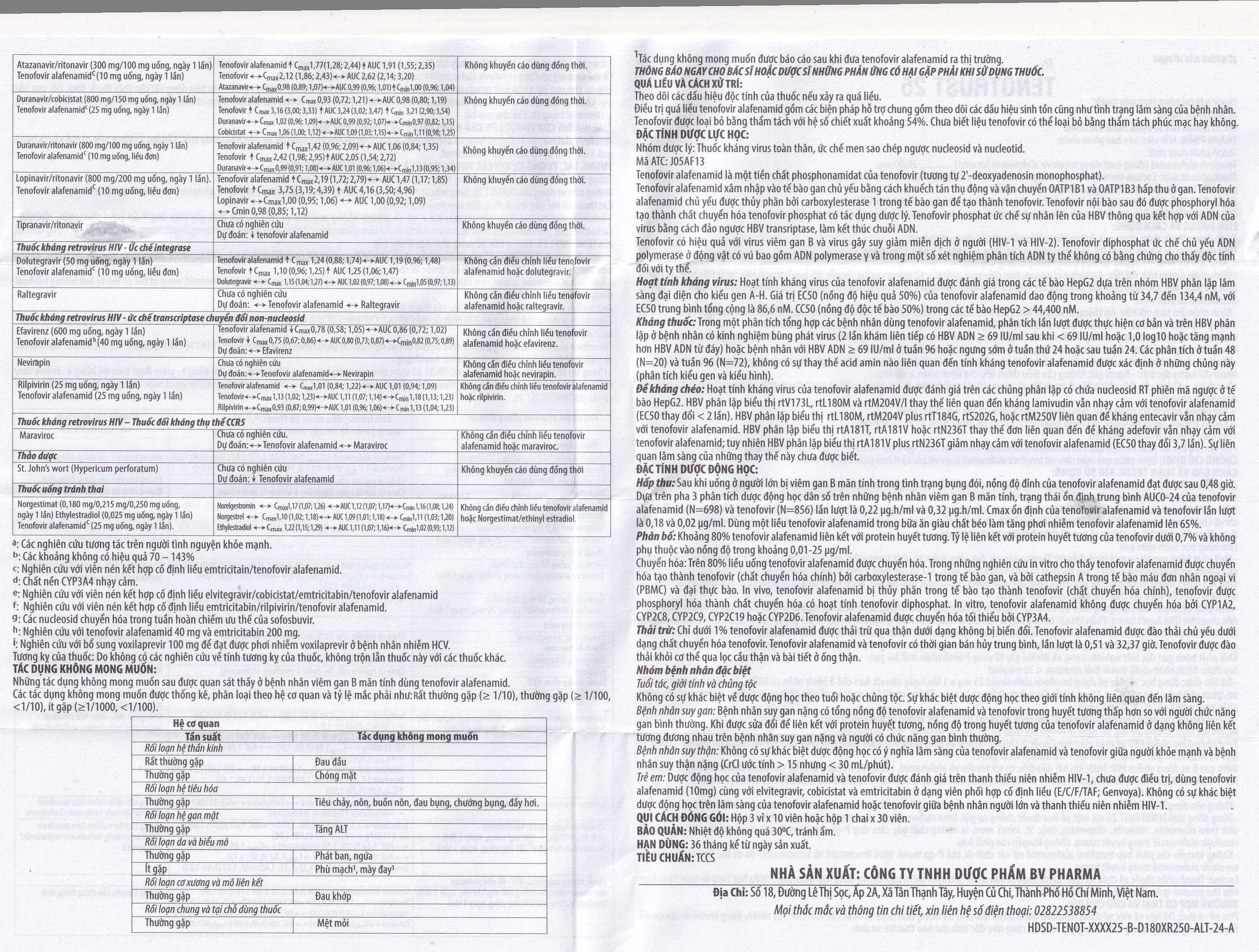 Thuốc Tenotrust 25 BV Pharma điều trị viêm gan B mãn tính ở người lớn và trẻ em (3 vỉ x 10 viên)