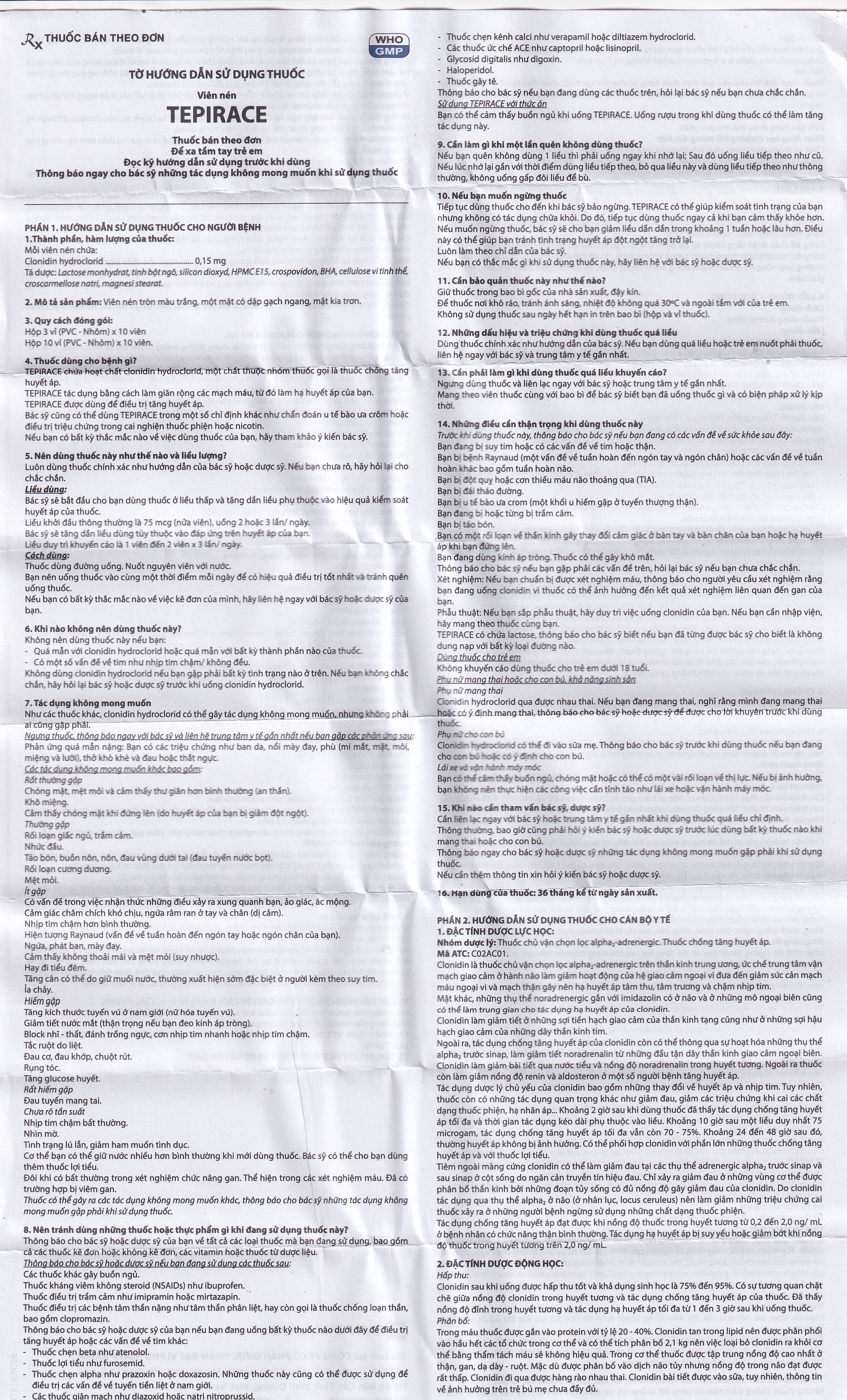 Thuốc Tepirace Davipharm điều trị tăng huyết áp (3 vỉ x 10 viên)