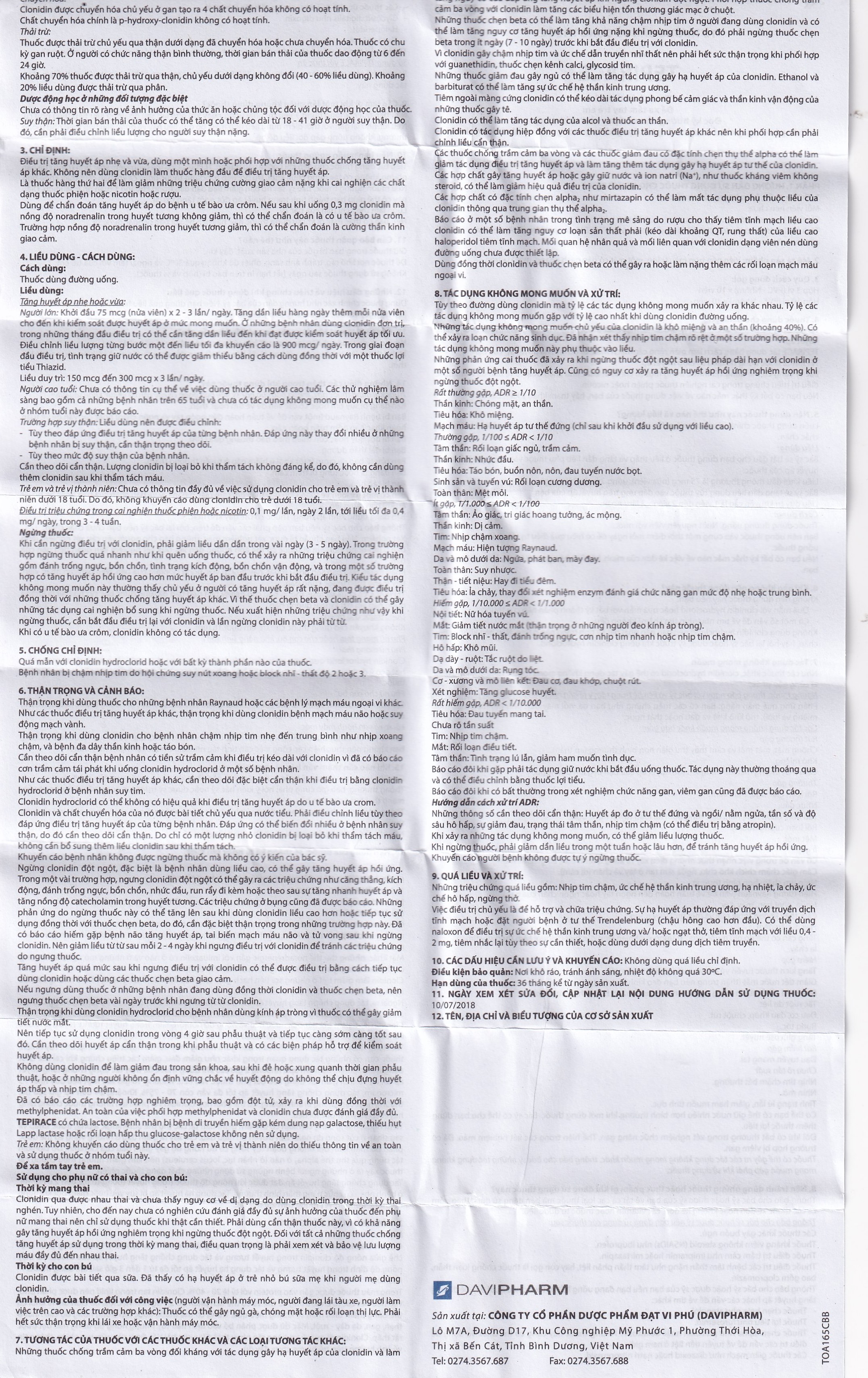 Thuốc Tepirace Davipharm điều trị tăng huyết áp (3 vỉ x 10 viên)