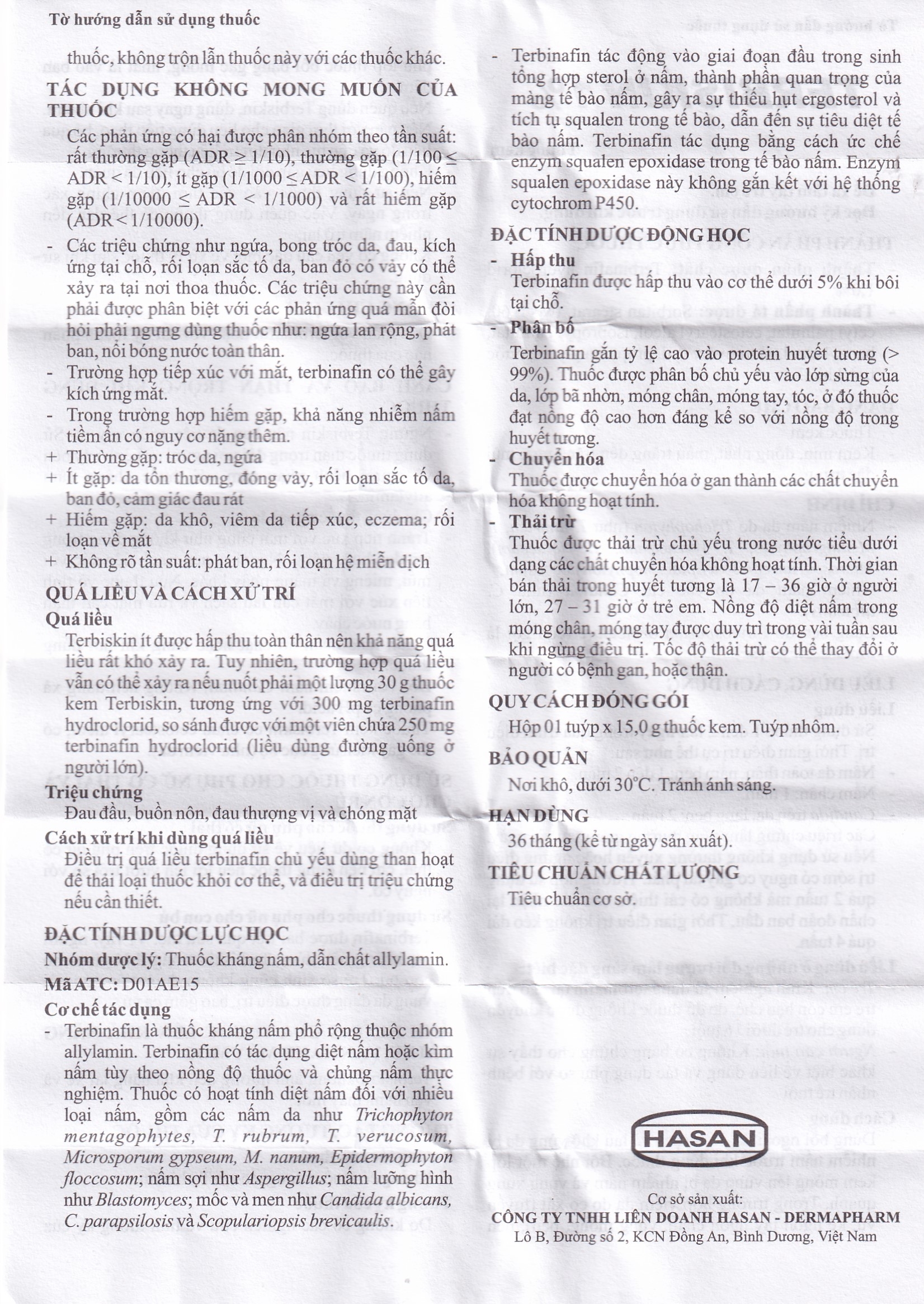 Kem bôi da Terbiskin 1% Hasan điều trị nhiễm nấm da, lang ben (15g)