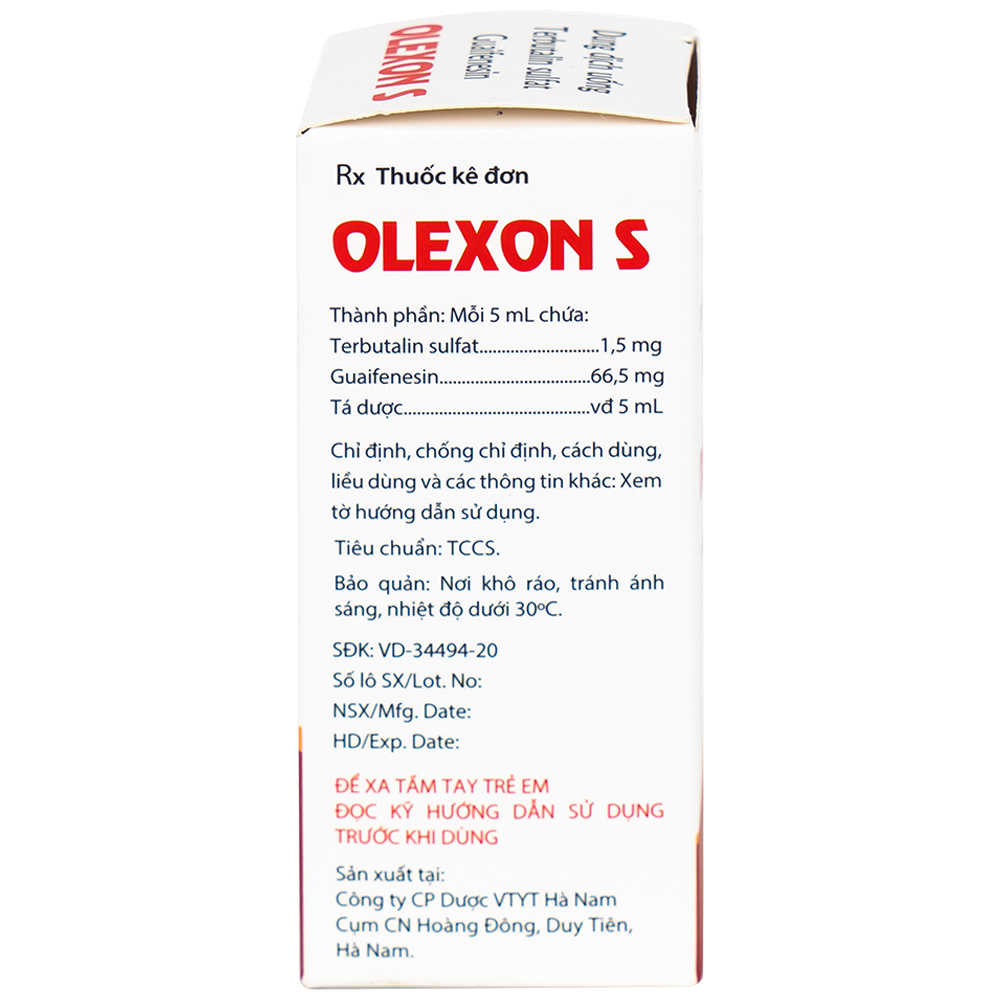 Dung dịch uống Terbutalin sulfat Guaifenesin OLEXON S Hà Nam điều trị ho có đờm, ho do hen phế quản (90ml)