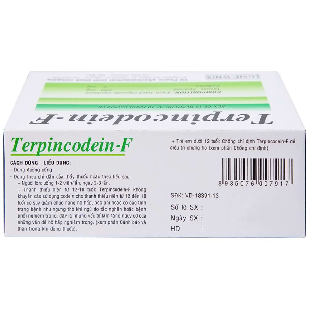 Thuốc Terpincodein-F giảm ho, long đờm (10 vỉ x 10 viên)