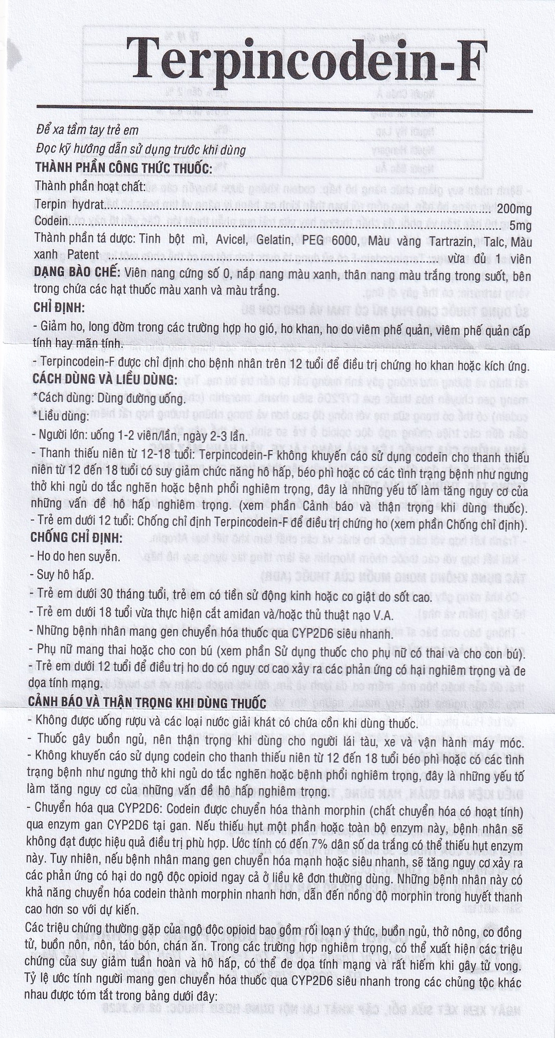 Thuốc Terpincodein-F giảm ho, long đờm (10 vỉ x 10 viên)