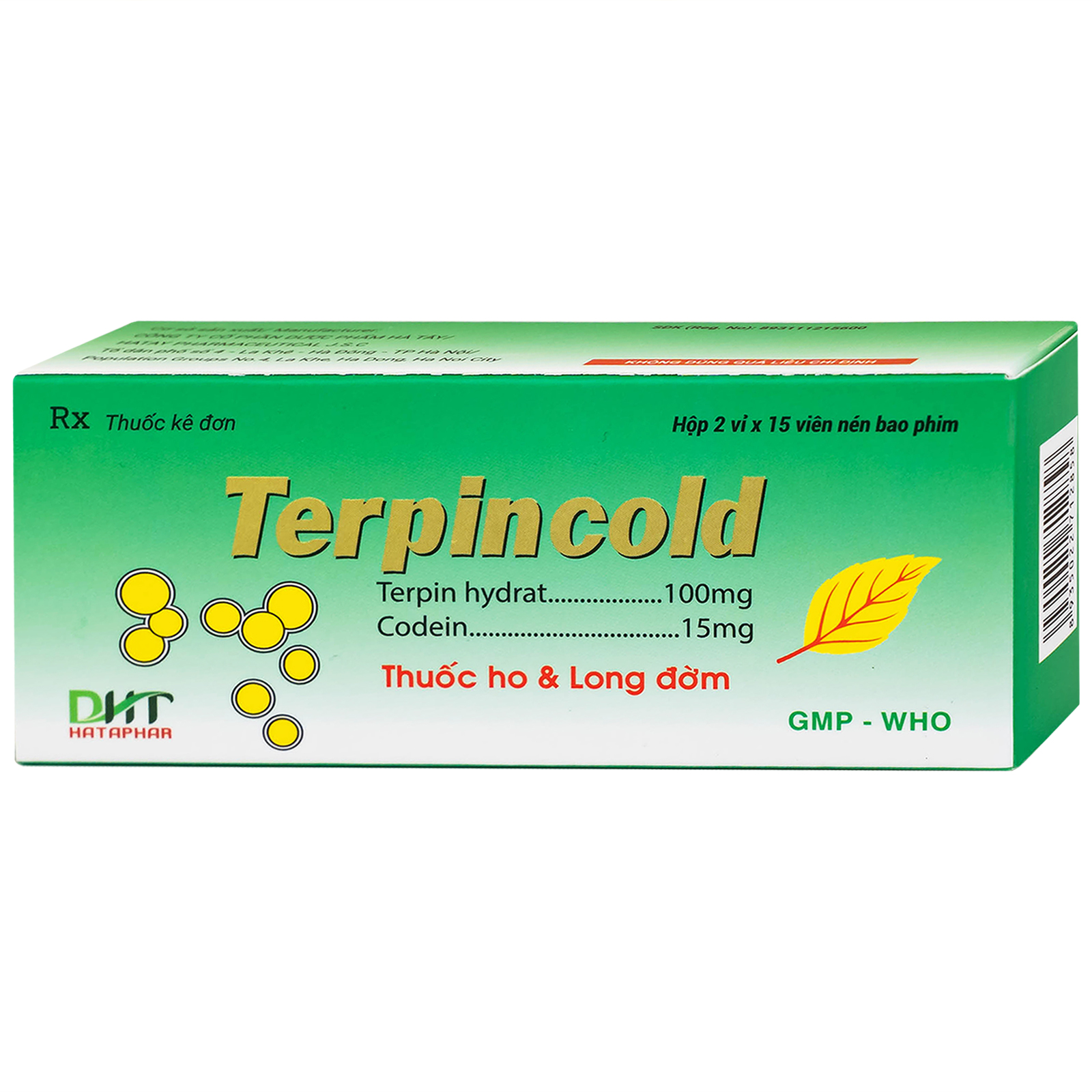 Thuốc Terpincold Hataphar giúp giảm triệu chứng ho, long đờm (2 vỉ x 15 viên)